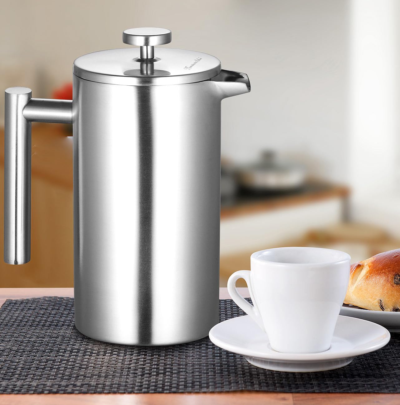 Rosenstein & Söhne Isolierkanne: French-Press, 1,5 Liter, doppelwandig, Edelstahl, Vakuum-Isolierung (French Press 1 5 l Thermo, Frenchpress, Tasse)