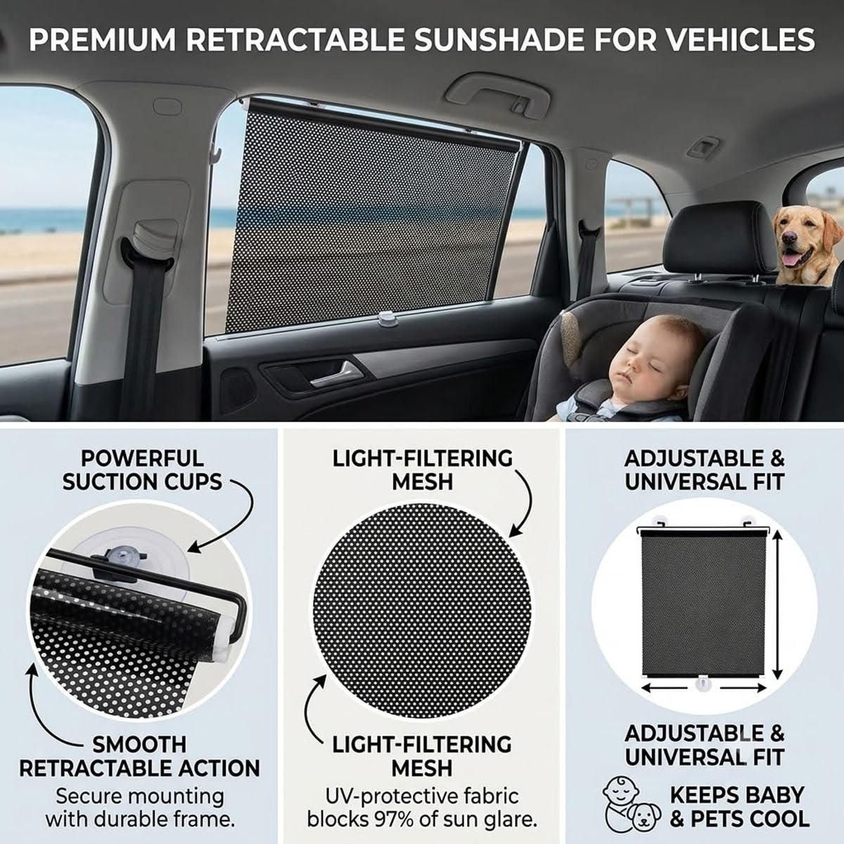 Tende Oscurante Con Ventose Tendina Oscuranti A Rullo Finestra Retrattili | Termiche Isolanti Portatile Protezione UV Protezione Solare Privacy Interni Auto Casa Ufficio Camera Da Letto Bagno