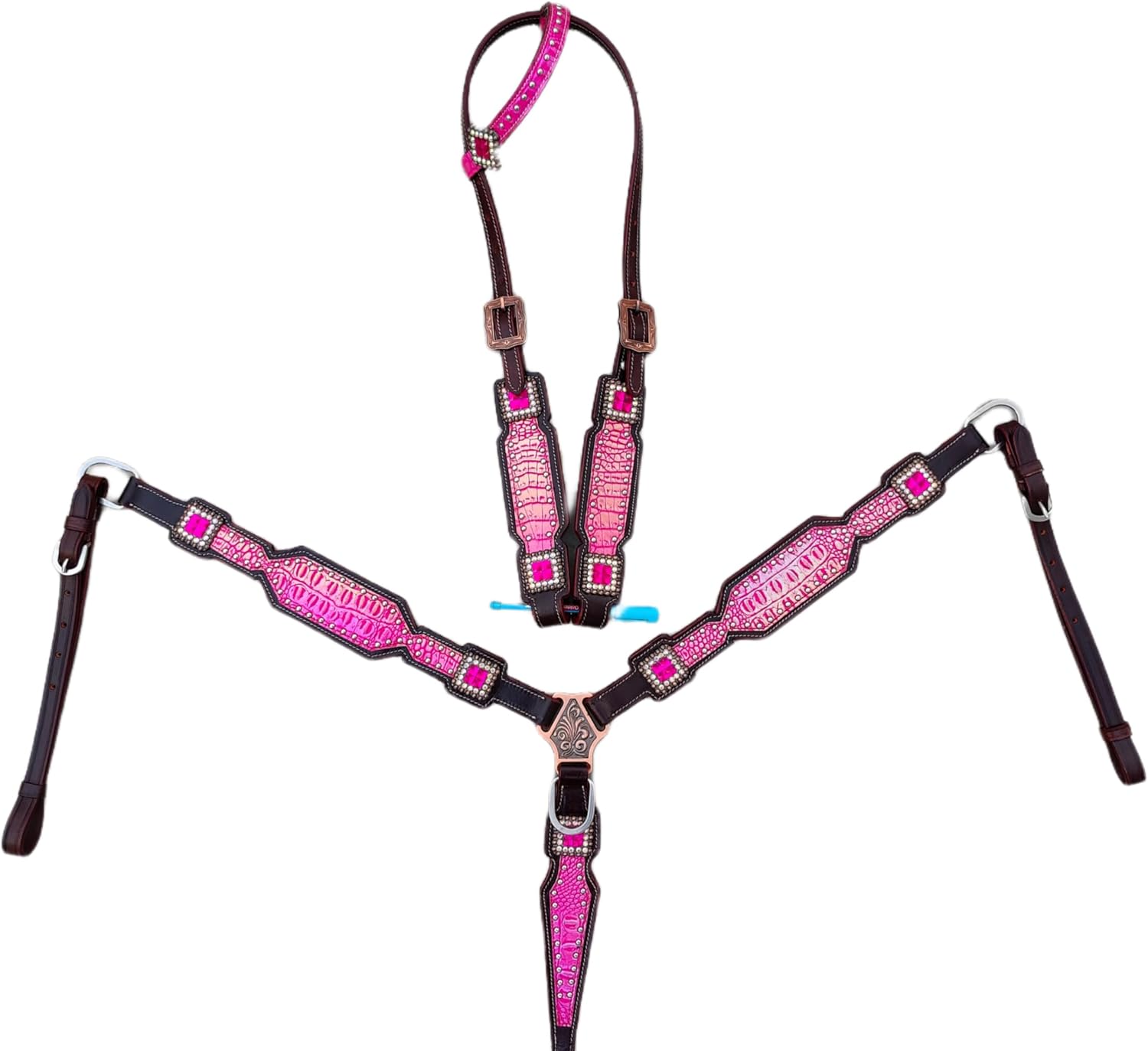 Leather Horse Western Feather Arrow Tooled Headstall Bridle & Breast Collar Set