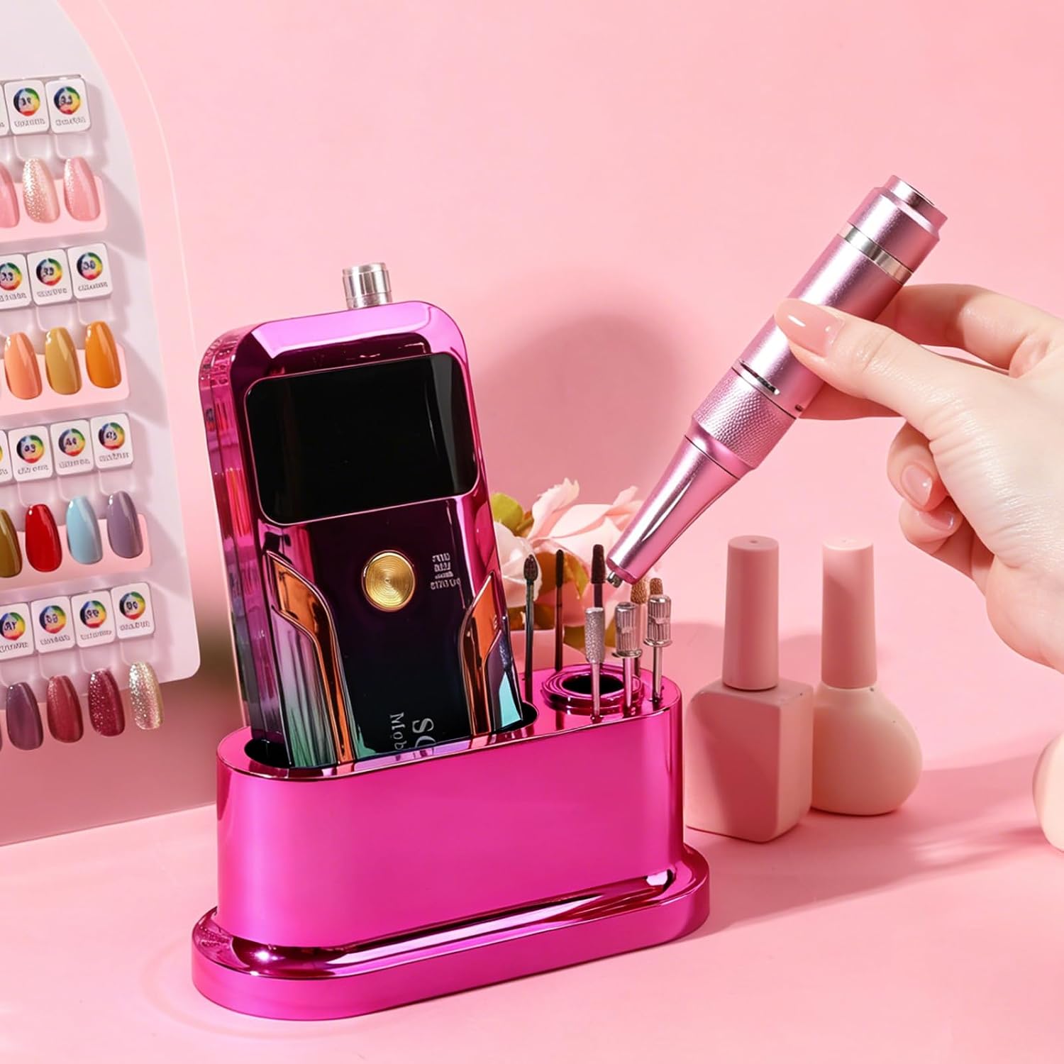ANGNYA Nail Drill Machine Holder, 8 Holes Nail Drill Bit Holder, Nail Efile Stand and Organizer Storage Box Case(Not Including Efile & Bits)