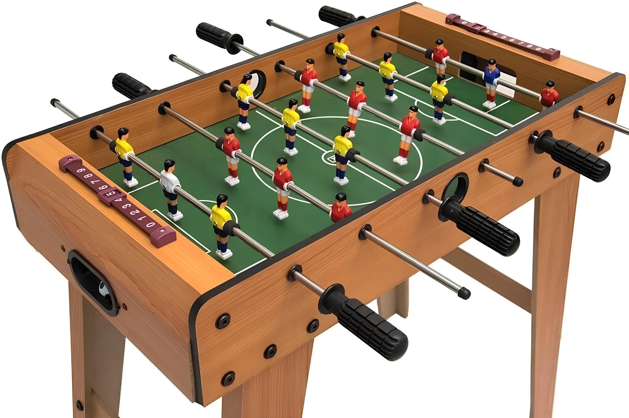 Calcetto Biliardino Calciobalilla in Legno con Gambe Super Robusto Football Calcio Balilla da Casa con 2 Palline Segnapunti Maniglie Antiscivolo Tavolo Calcetto da Terra Bambini Adulti cm 69x37xh62