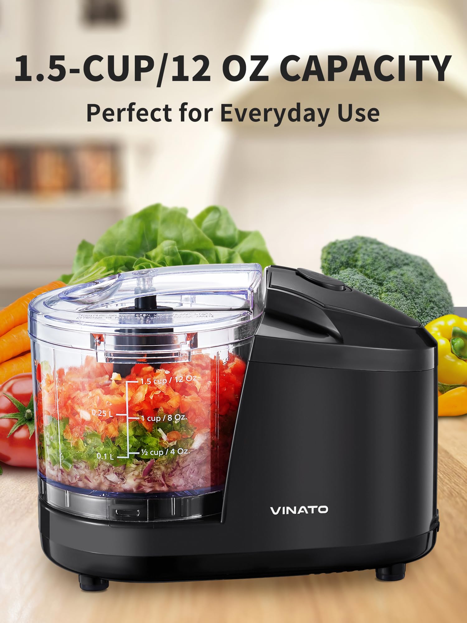 VINATO Tritacarne da Cucina Elettrico, con Capacità di 350 ml, Mini Tritatutto Multifunzionale per Macinare Carne, Cipolle, Frutta e Verdura