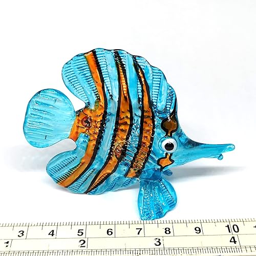 Miniatura 2 de ZOOCRAFT Figura de pez de cristal azul Acuario Artesanía Miniatura Soplado a mano Coleccionables