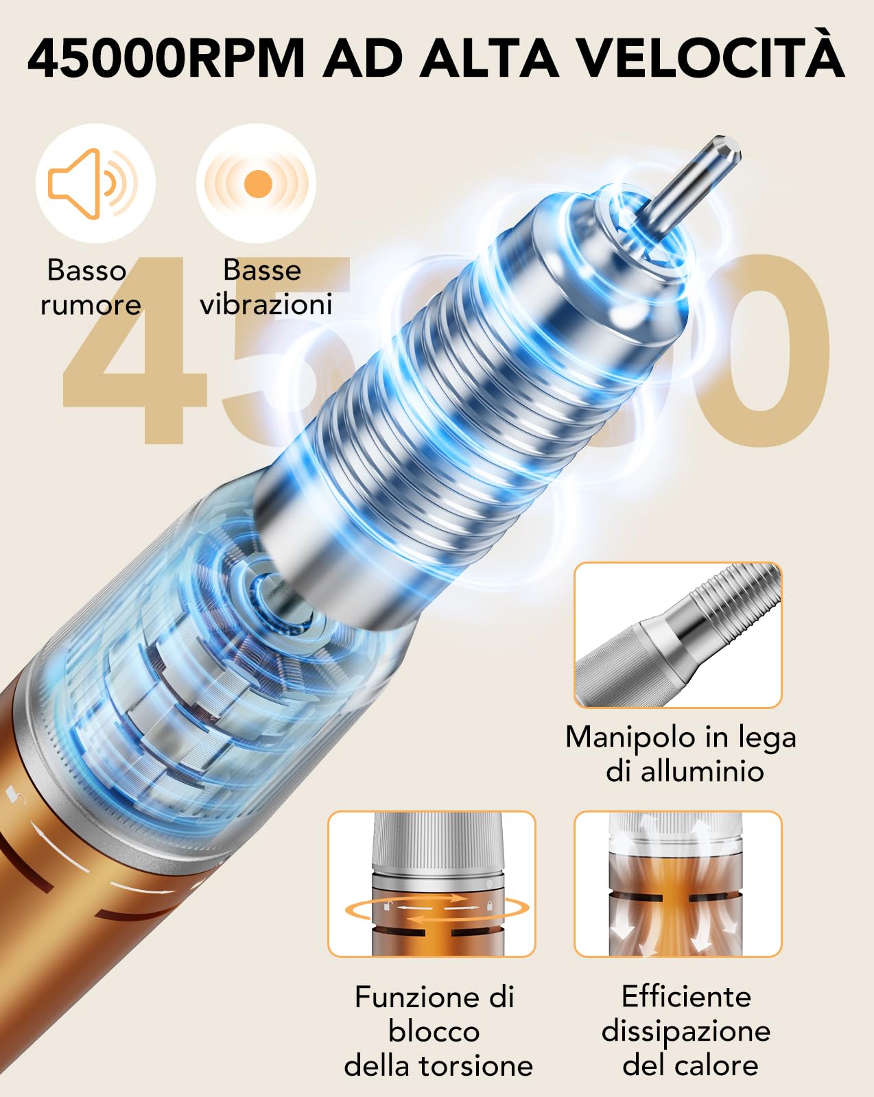 HOMEASY Fresa per Unghie Professionale 45000 Giri, Fresa Elettrica per Manicure e Pedicure con Schermo LCD HD e Pedale, Basso Rumore e Vibrazioni, Set con 10 Punte e 75 Cilindri Abrasivi