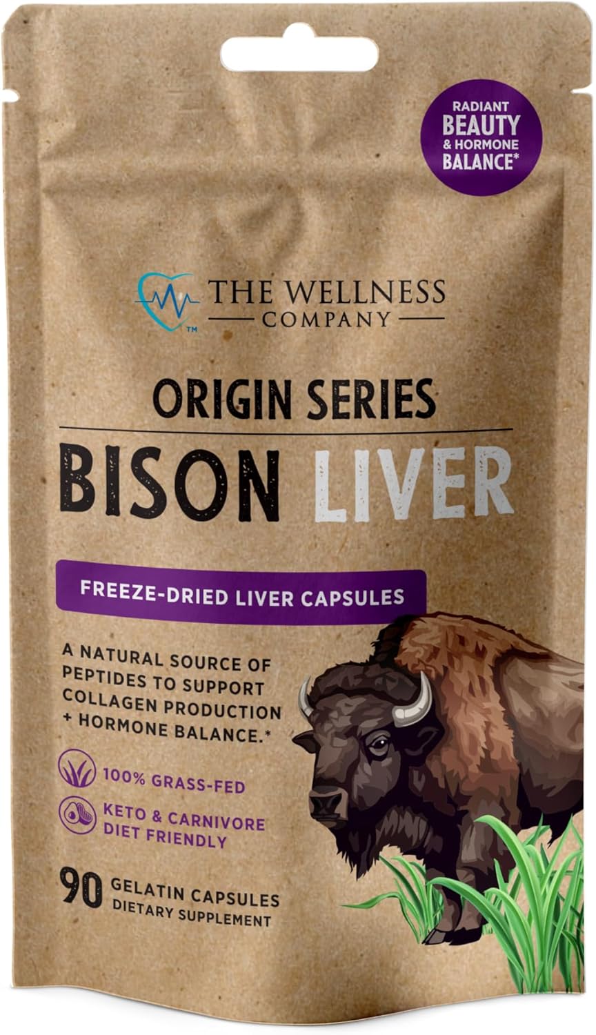 Bison Liver – Natural Beauty, Hormone Balance, Vitality - Grass-Fed & Finished Organ Capsules for Collagen & Skin Health | 90ct (1 Month Supply)
