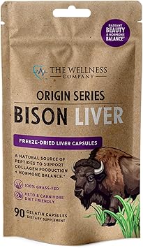 Bison Liver Natural Beauty, Hormone Balance, Vitality - Grass-Fed & Finished Organ Capsules for Collagen & Skin Health | 90ct 1 Month Supply