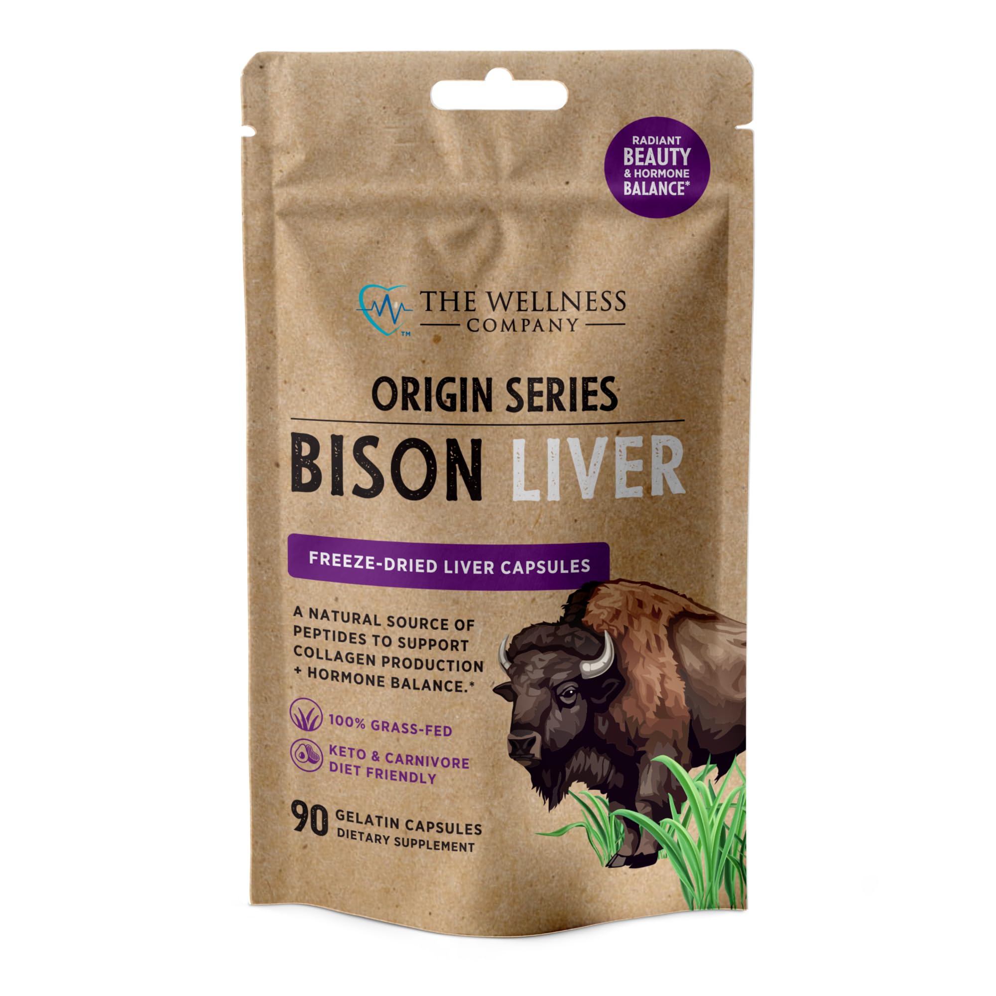 Bison Liver, 100% Grass-Fed Freeze-Dried Organ for Collagen & Skin, 90ct
