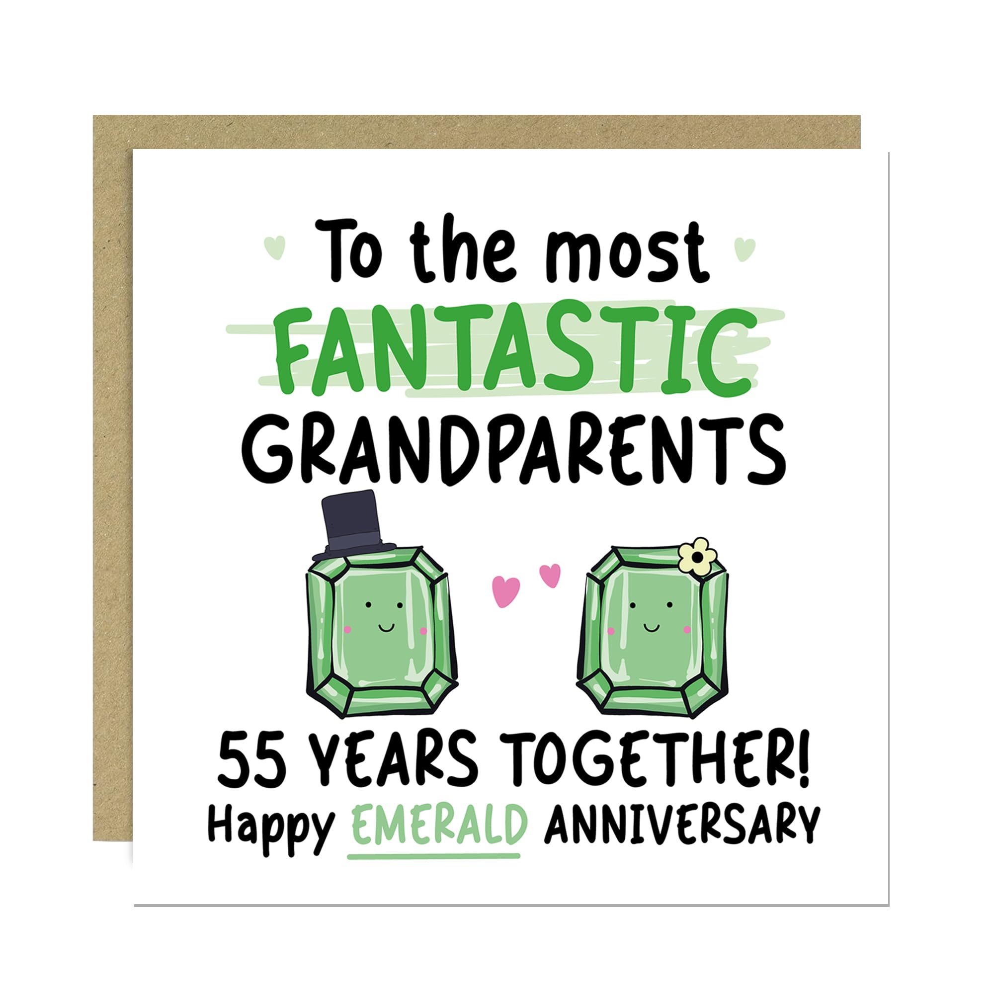 RED OCEAN Emerald Anniversary Card for Grandparents 55 Years Together Happy 55th Wedding Anniversary Cards for Nanny Grandad Grandma Square Card With Envelope