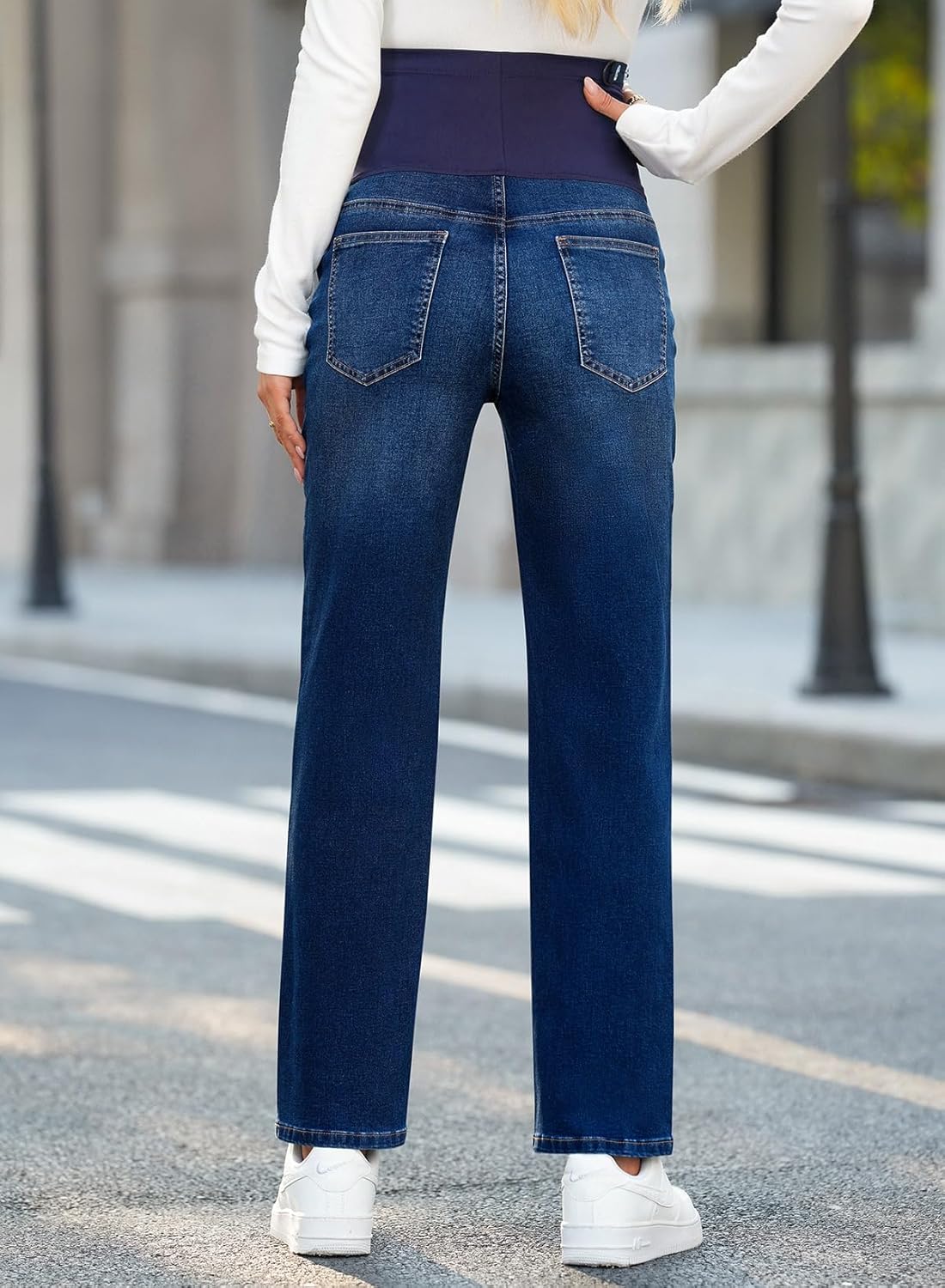 BLENCOT Women's Over The Belly Maternity Ankle Jeans Stretchy Denim Pregnancy Pants with Pockets