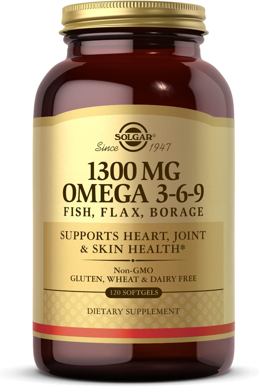 Omega 3-6-9 Fish, Flax, Borage 1300 mg | 120 Softgels | Supports Overall Health , Joint & Skin Health | Non-GMO, Gluten, Wheat & Dairy Free