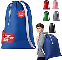 Handy Extra Large Laundry Bag with Adjustable Shoulder Strap, Drawstring Closure, Durable Nylon 30x40 Inch - Blue Dorm Essential