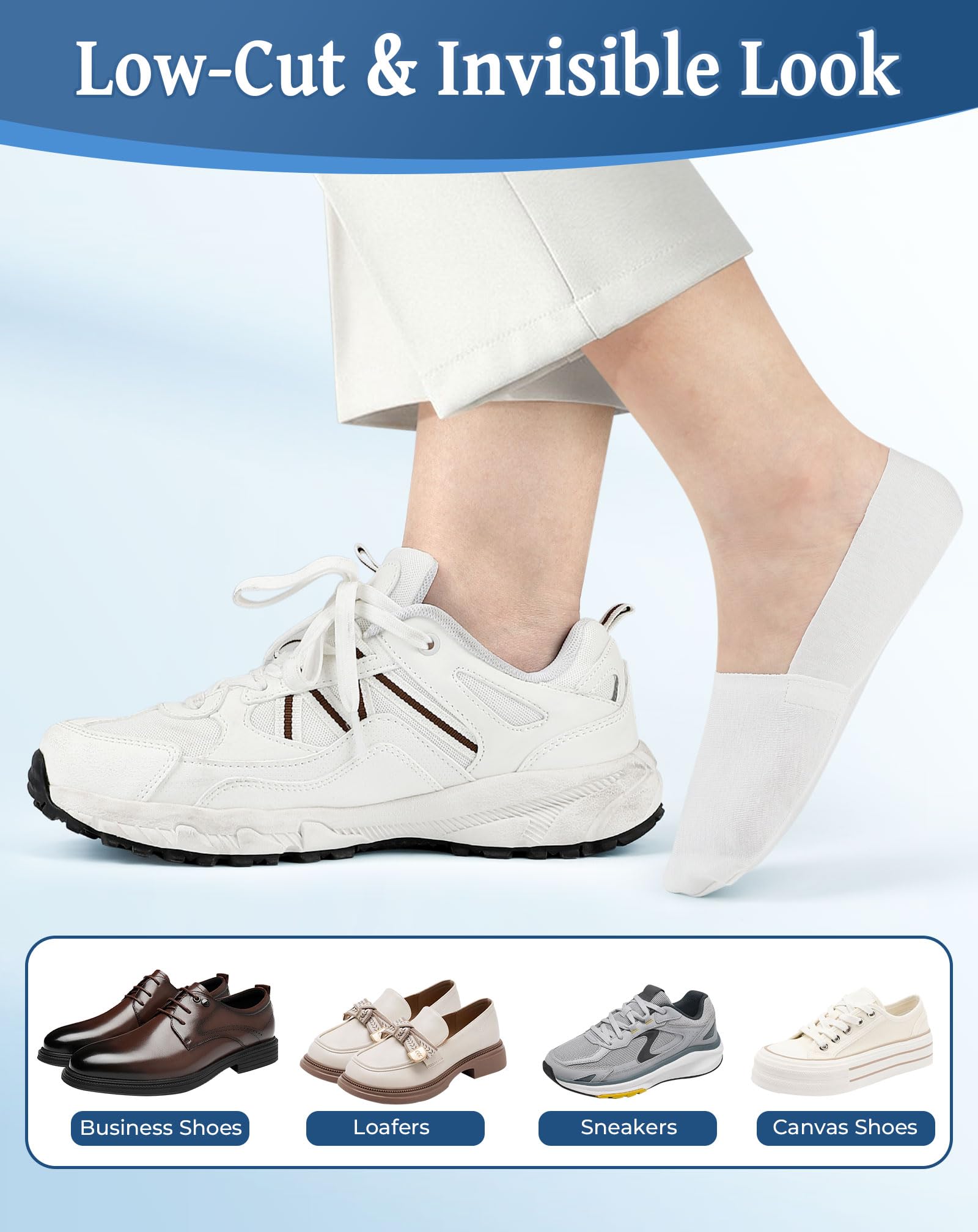 MOCOCITO Calzini Fantasmini Invisibili da Uomo Donna,Calze Corte Traspirante Cotone 6 Paia,con Strisce di Silicone Taglio Basso Antiscivolo,Calzini per Mocassini e Scarpe da Barca,Sneaker,Taglia 35-48