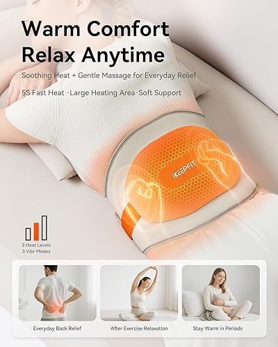 Miniatura 4 de Almohadilla térmica portátil para espalda, cinturón térmico inalámbrico con masajeador para aliviar el dolor de espalda baja, funciona con pilas,