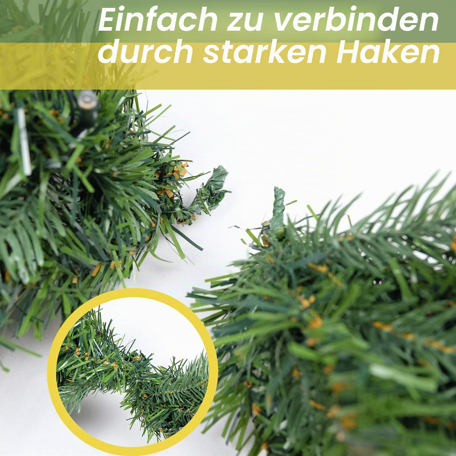 HomeKaren Weihnachtsgirlande, 2,7 m, mit 50 LEDs, 320 Spitzen, vorbeleuchtete Frasertanne, Weihnachtsgirlande mit 50 LED-Lichtern, üppiger und klassischer grüner Stil für Innen- und Außendekoration