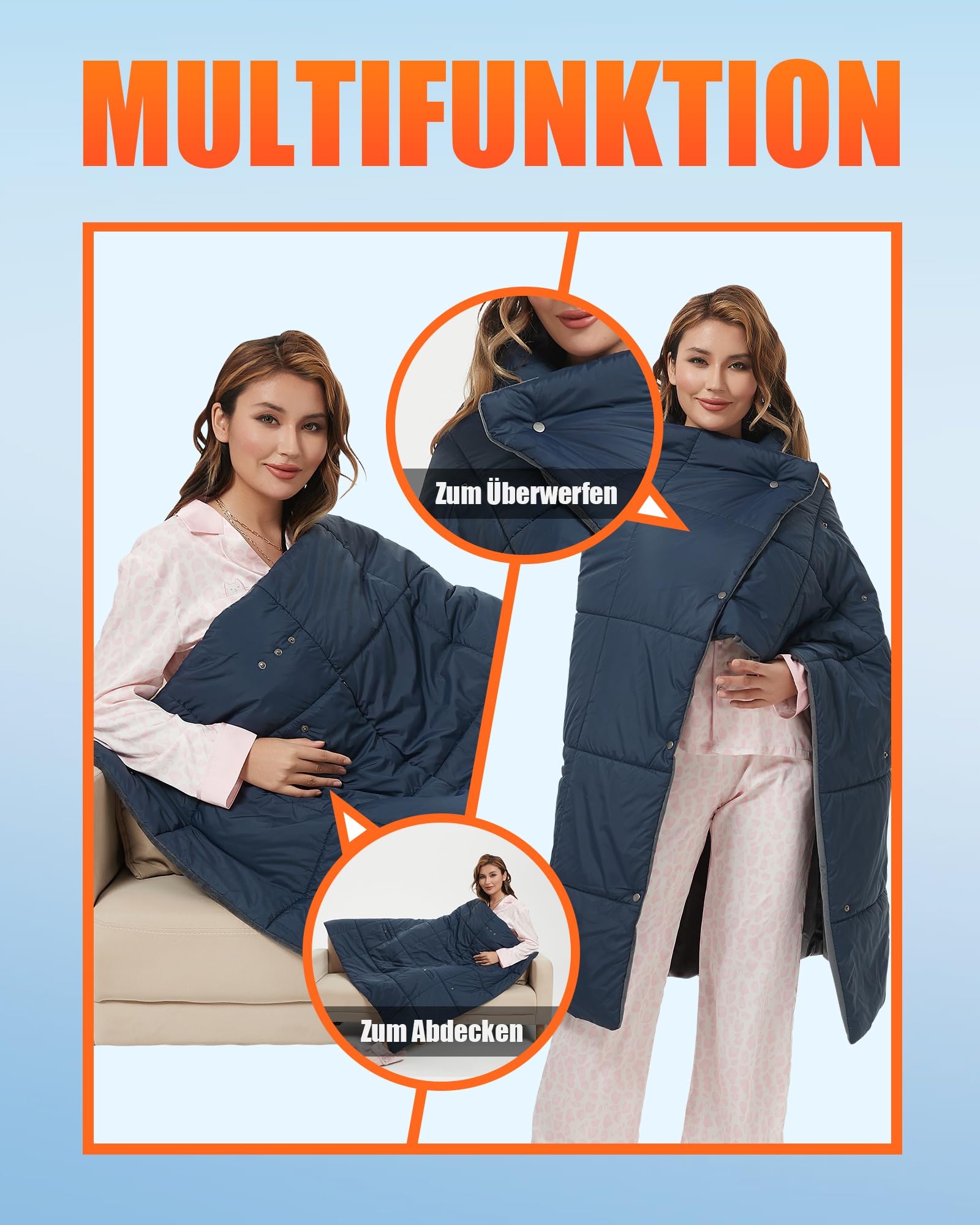 Coperta elettrica senza fili, con batteria da 20000 mAh, 7,4 V, per uomo e donna, 132 x 110 cm, portatile, con 8 zone di riscaldamento e 3 livelli di temperatura per casa e ufficio