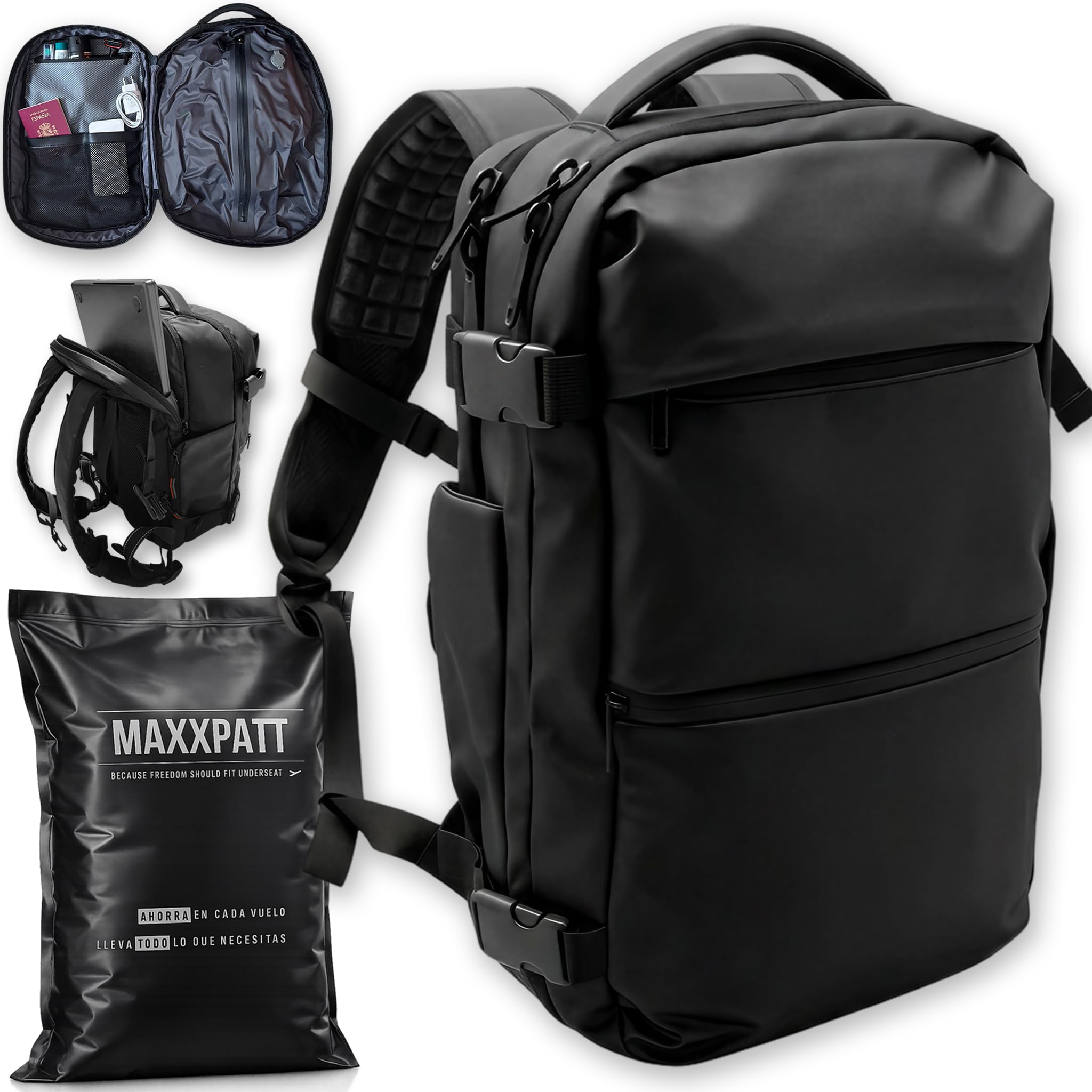 Mochila cabina al vacio 40x30x20 con bomba – Evita pagar equipaje: comprime tu ropa. Ideal para Ryanair y vuelos low-cost en escapadas de 3 a 5 días. Mochila de viaje premium con sistema de compresion