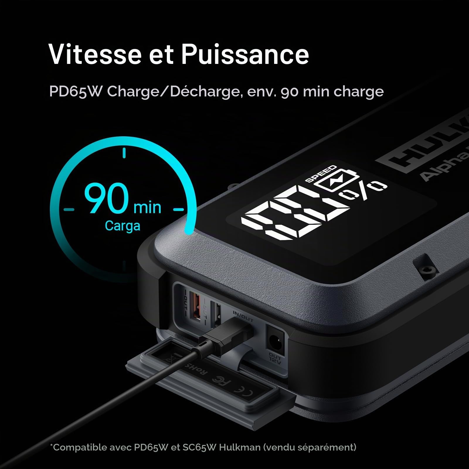 HULKMAN Alpha Max Gris Spatial, Booster de Batterie Voiture 2500A 88.8Wh, Démarreur Portable 12V avec Technologie de Démarrage à -40°F, Écran LED 3.3", pour Moteurs Essence 9.0L et Diesel 6.5L