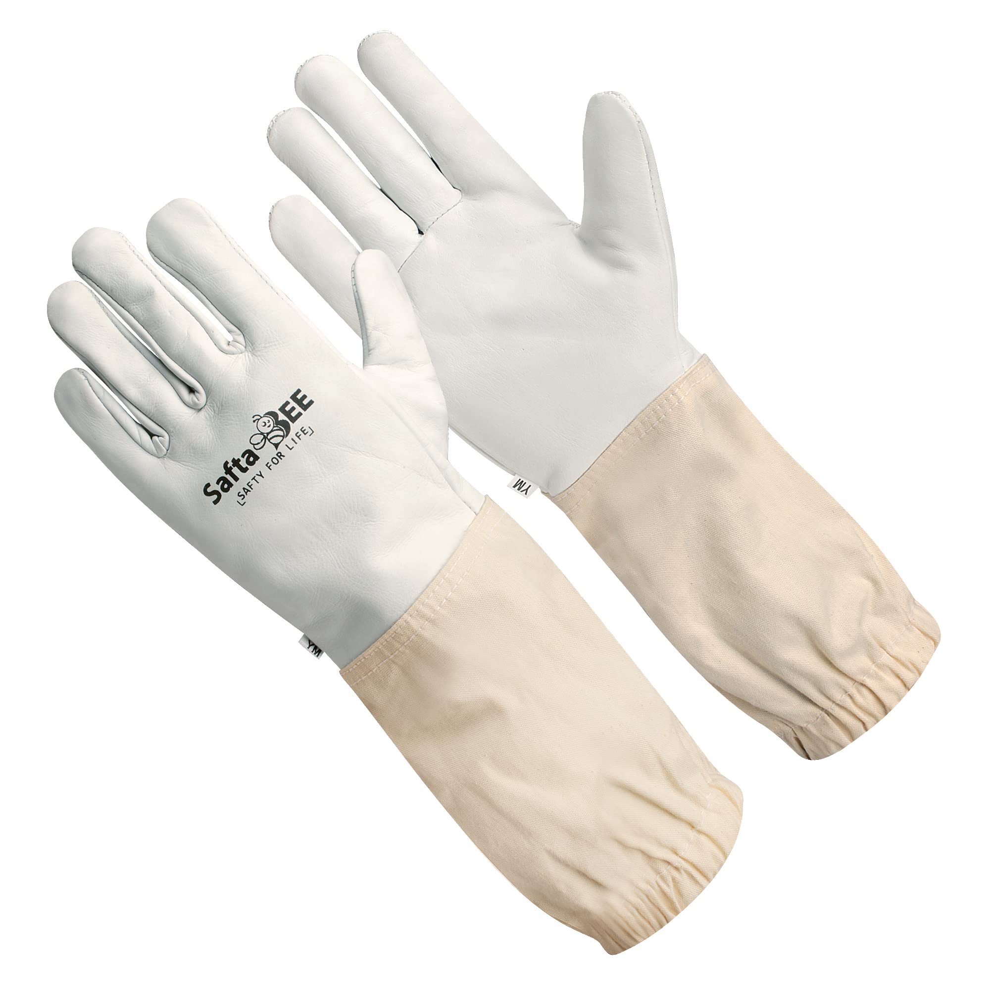 SAFTA Kids Protective Beekeeping Gloves, Cowhide Leather Children's Gardening Gloves with Breathable Canvas Sleeves & Elastic Cuffs for Young Beekeepers, Sting Protection (Medium)