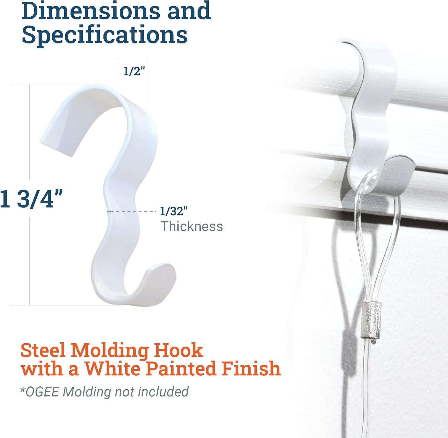 PHS White Picture Rail Hooks 12 Pack - Molding Hooks for Rail Molding - Art Hanging System - Gallery Hanging System for Picture Rails - No Wall Damage