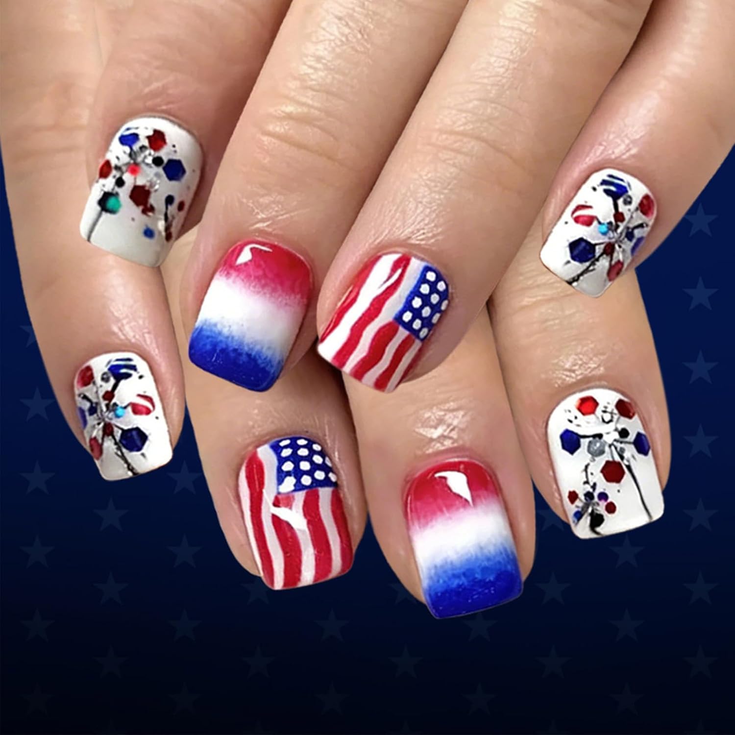 4th of July Press on Nails - Patriotic Blue Ombre Nails