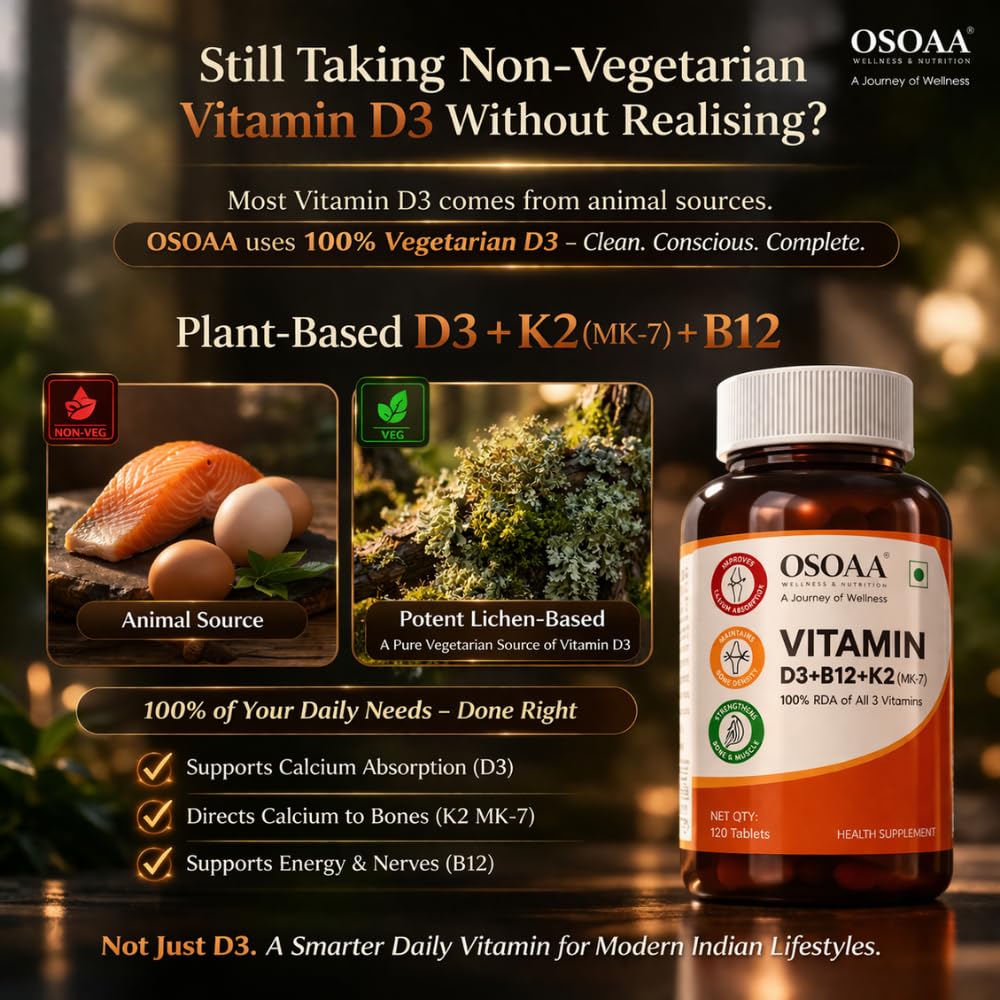 OSOAA Vitamin D3 K2 MK7 Supplement - 120 Tablets | Vitamin D3 (600 IU) | Promotes Calcium Absorption, Bone Health, Muscle Strength & Immunity | Plant Based Vitamin D3- Lichen Source 4