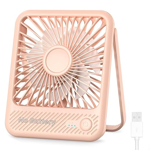 Koonie USB Desk Fan, Strong Wind Ultra Quiet Small Personal Fan with 180° Tilt Folding and 3 Speeds Adjustable, USB-C Corded Powered Mini USB Fan for Office Desktop Bedroom Pink, NO BATTERY