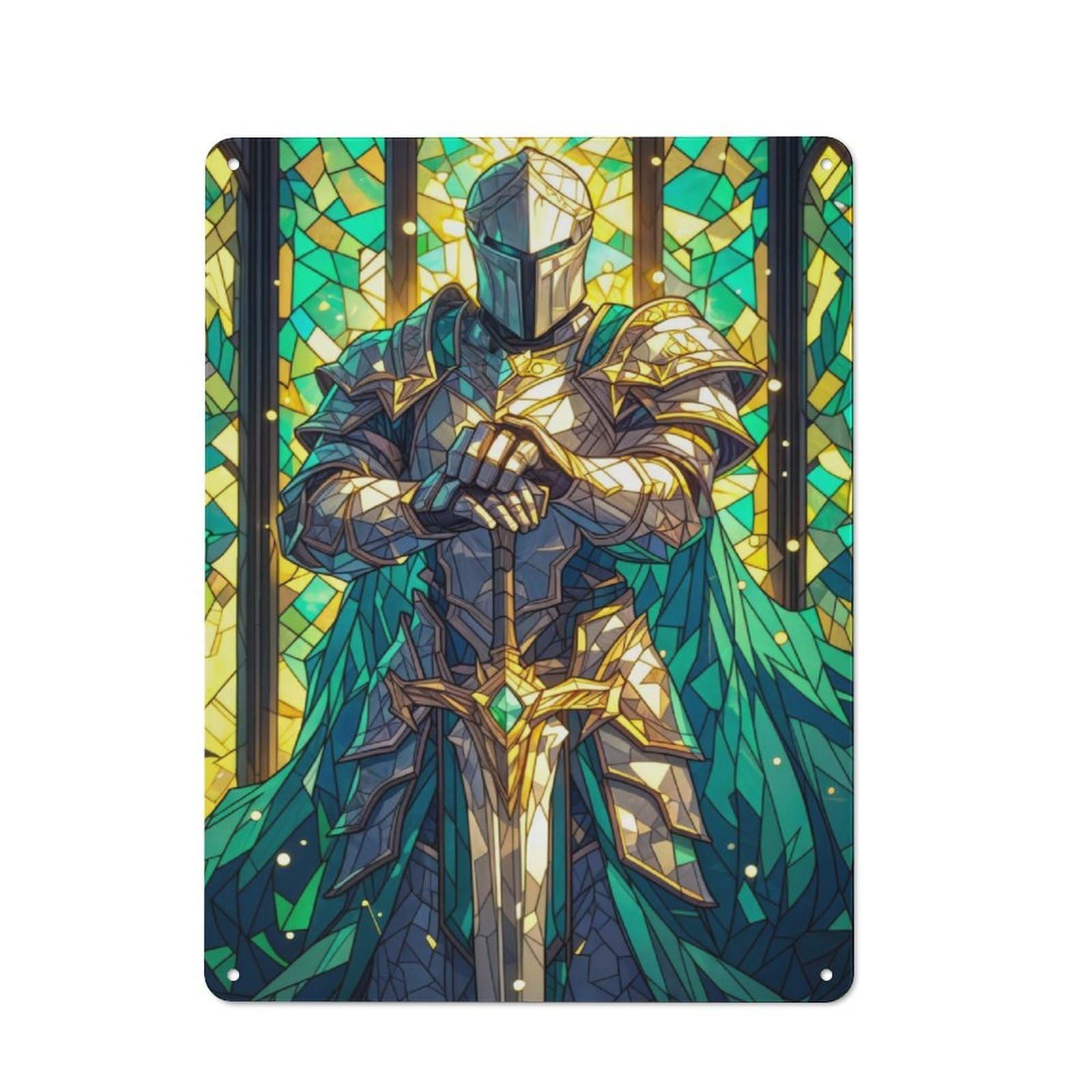 Junmoney Stained Glass Paladin Retro Tin Sign 40X30cm For Lounge Or Reading Corner, For Home Wall Decor Collectors