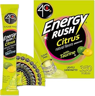 4C Powder Energy Rush Stix, Energy Rush - Citrus 350 Count, Bulk Buy, Singles Stix, On the Go, Refreshing Water Flavorings, Value Pack