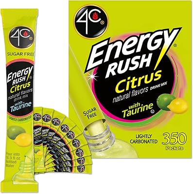 4C Powder Drink Mix, Energy Rush Citrus 350 Count, Bulk Buy, Singles Stix, On the Go, Refreshing Water Flavorings, Value Pack
