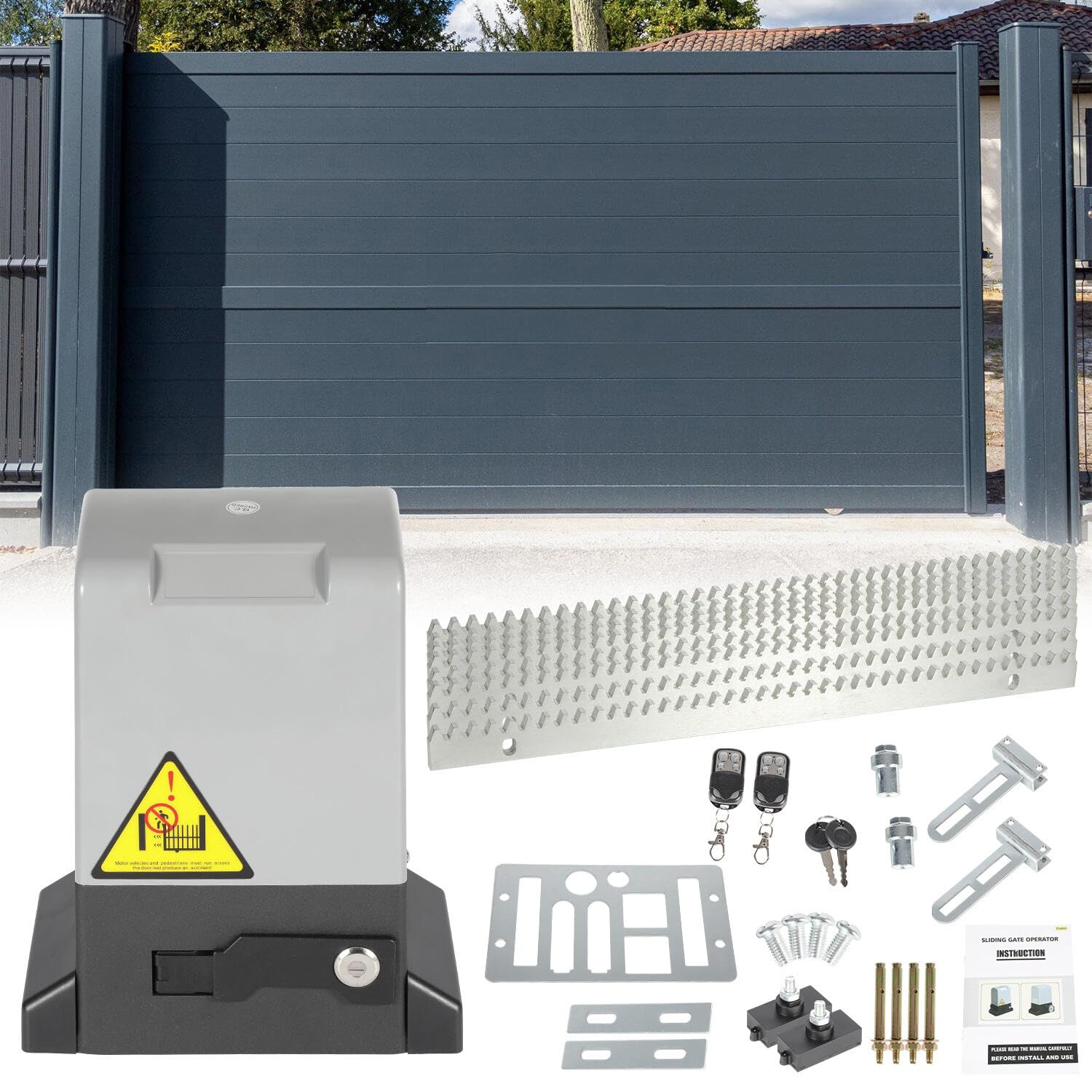Trasmissione per cancello scorrevole 750W, motore per garage fino a 1600kg, set motore per cancello scorrevole da telecomandi e funzione di chiusura automatica, motore per cancello a