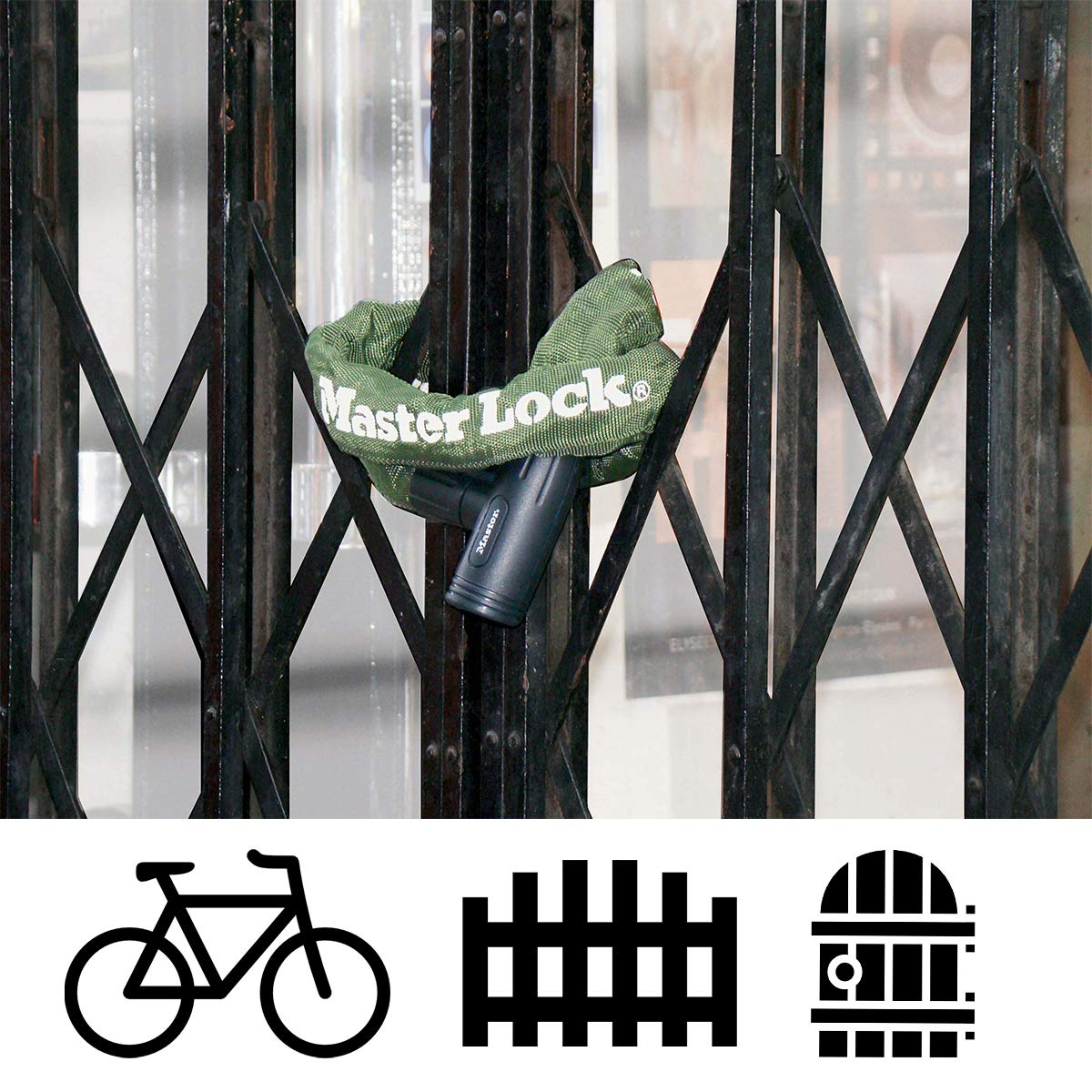 Master Lock 8022EURD Catena, Serratura Integrata, Acciaio Cementato, Kaki, 1,00 m, Diametro 8 mm