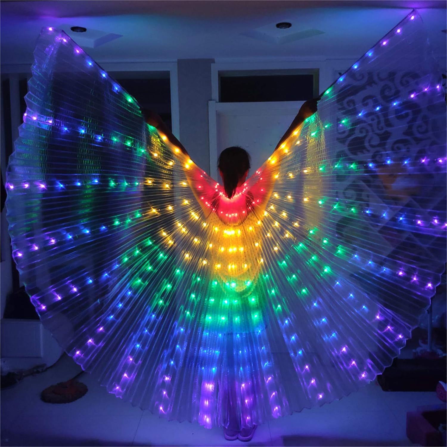 Belly Dance Costumes wings,Performance Props,Adult LED Belly Dance Wings with Portable Storage Bag Telescopic Stick Colorful Performance Dancing Wing Costume Indian Dance Clothing for Halloween, Stage