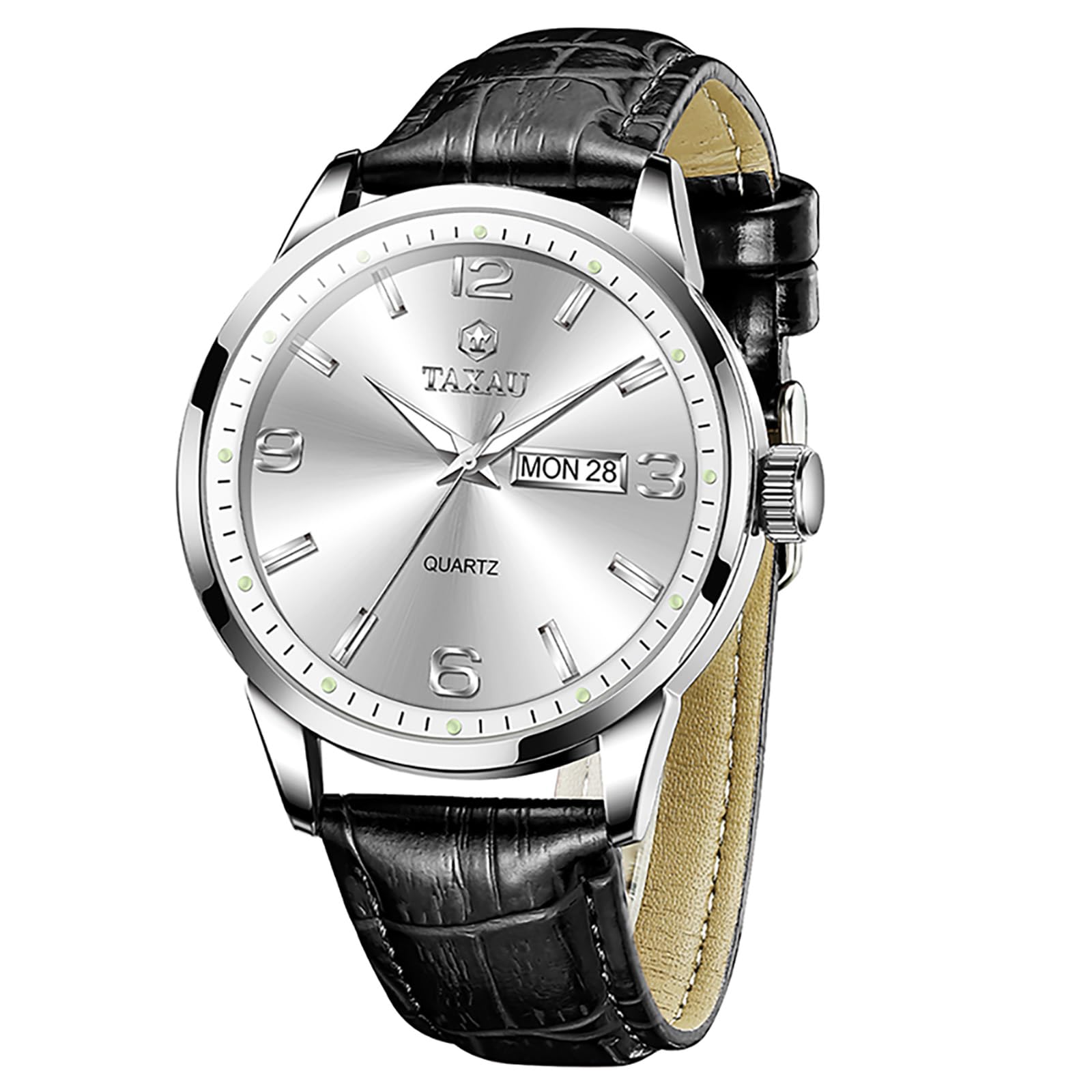 Taxau Herren Uhren Lederarmband Schwarz Ziffernblatt Analog