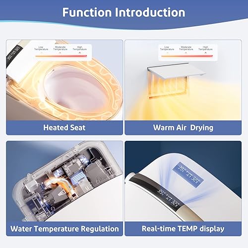 Miniatura 4 de HOCANFLO Inodoro inteligente con bidé integrado, dos piezas sin tanque con control remoto, funciones de lavado controladas por temperatura, asiento
