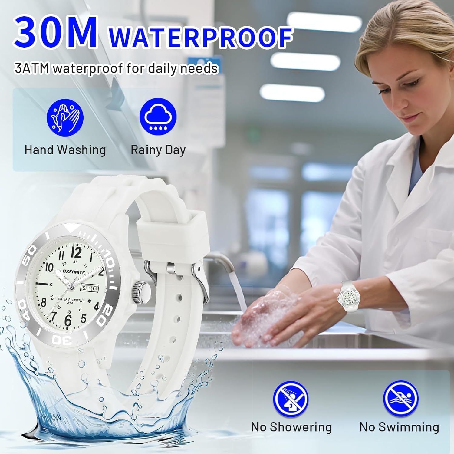 Waterproof Nurse Watch for Medical Professionals,Students, Women Men, Military Time Easy to Read Dial, 24 Hour with Second Hand, Soft and Breathable Silicone Band - Image 6