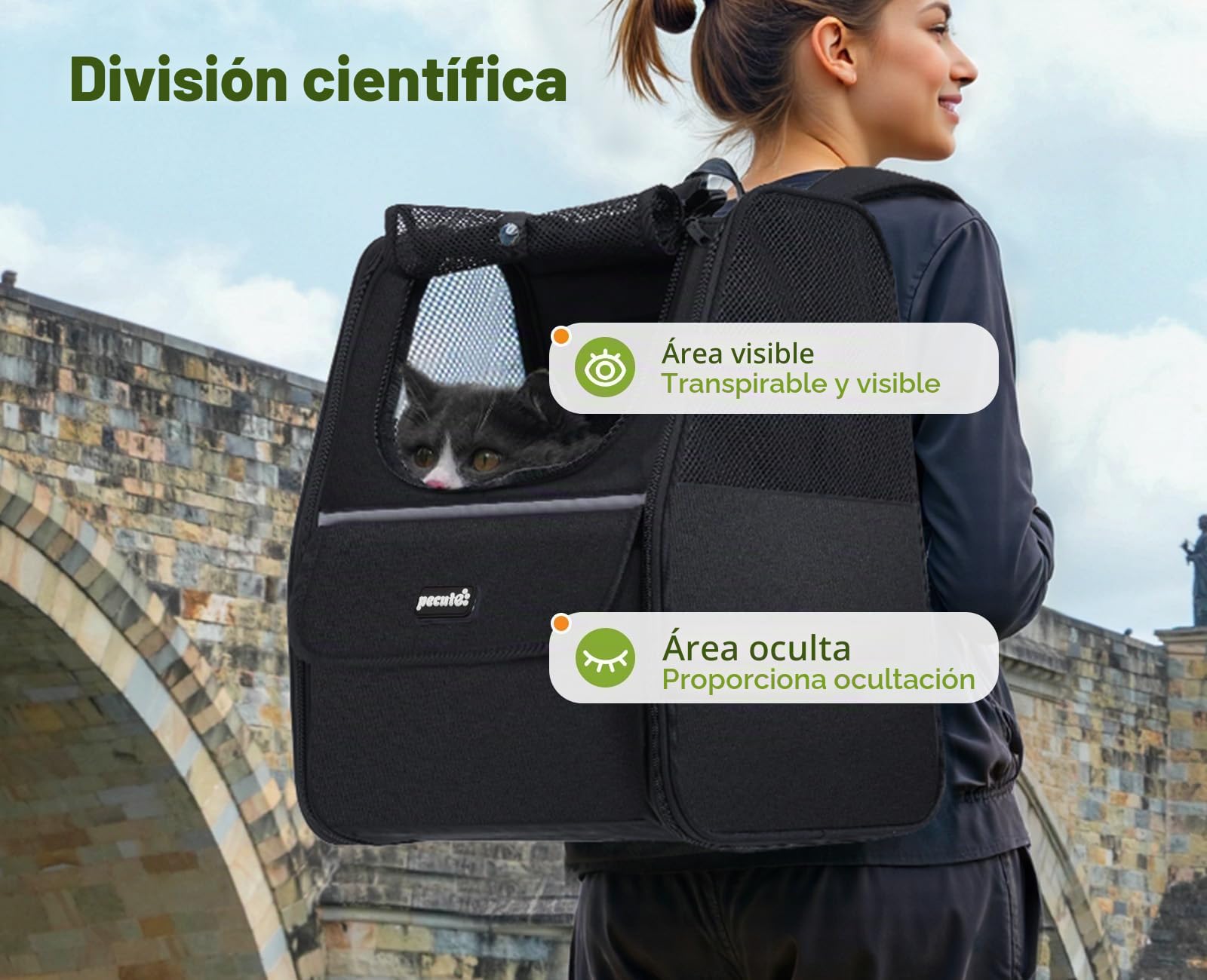 Pecute Mochila Transportadora para Gatos, Mochila Transportadora para Perros Pequeños, Bolso Transportador para Gatos para Viajes Senderismo Paseos en Bicicleta al Aire Libre