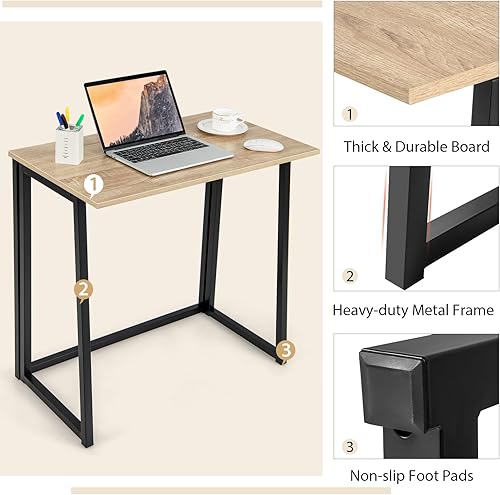 Miniatura 7 de Tangkula Escritorio plegable para computadora, escritorio plegable de hoja caída de 31 pulgadas, escritorio de estudio para espacio pequeño,