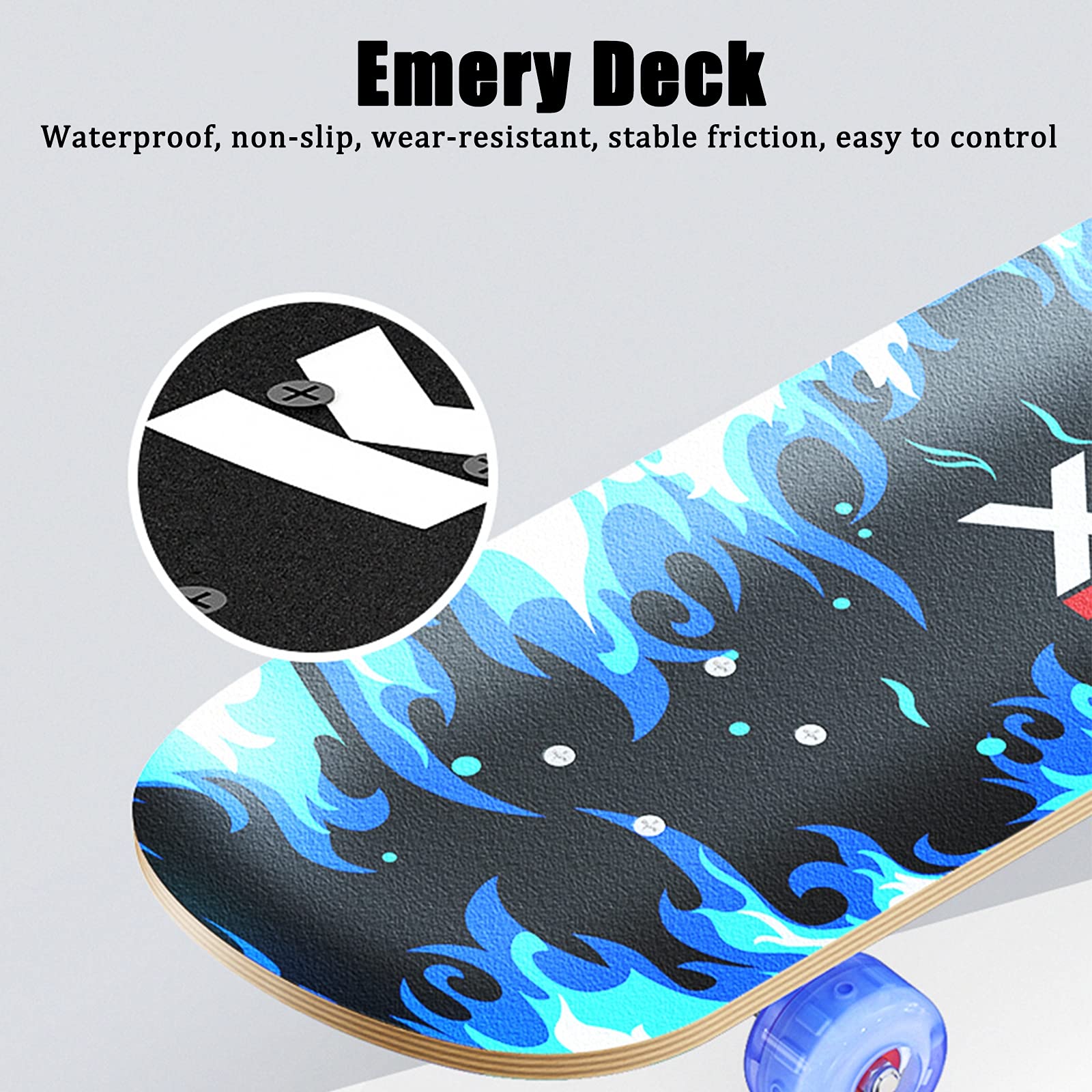 Skateboard Completo de 31 "x 8", Monopatín Estándar de 7 Capas de Madera de Arce Canadiense con Rueda Intermitente de PU para Niños, Adultos, con Mochila y Pigmento, Herramientas de Ajuste