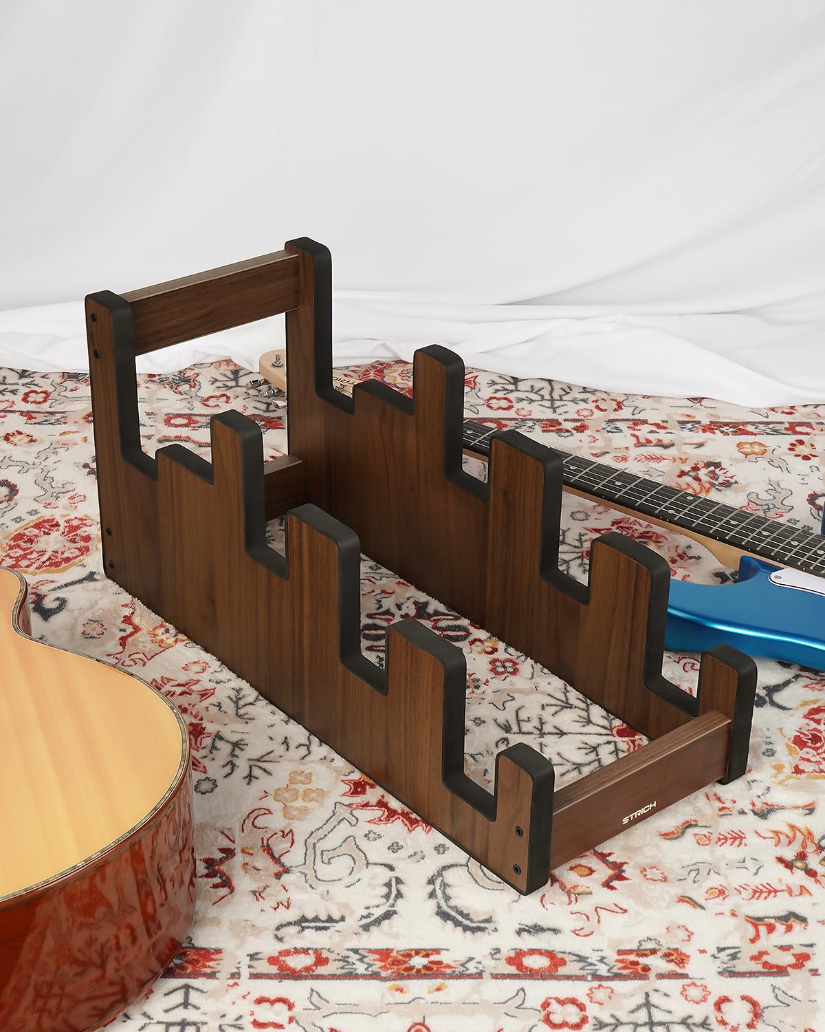 STRICH Support De Guitare En Bois Pour Plusieurs Guitares, Couleur Noyer, L-3E1AW (Pour 3 Guitares Électriques + 1 Guitare Acoustique)