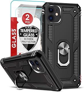 LeYi for iPhone-11-Case with 2 PCS Tempered Glass Screen Protector, Military Grade Shockproof iPhone 11 Phone Case, Heavy Duty Phone Case for iPhone 11 with 360° Metal Kickstand (6.1-Inch, Black)
