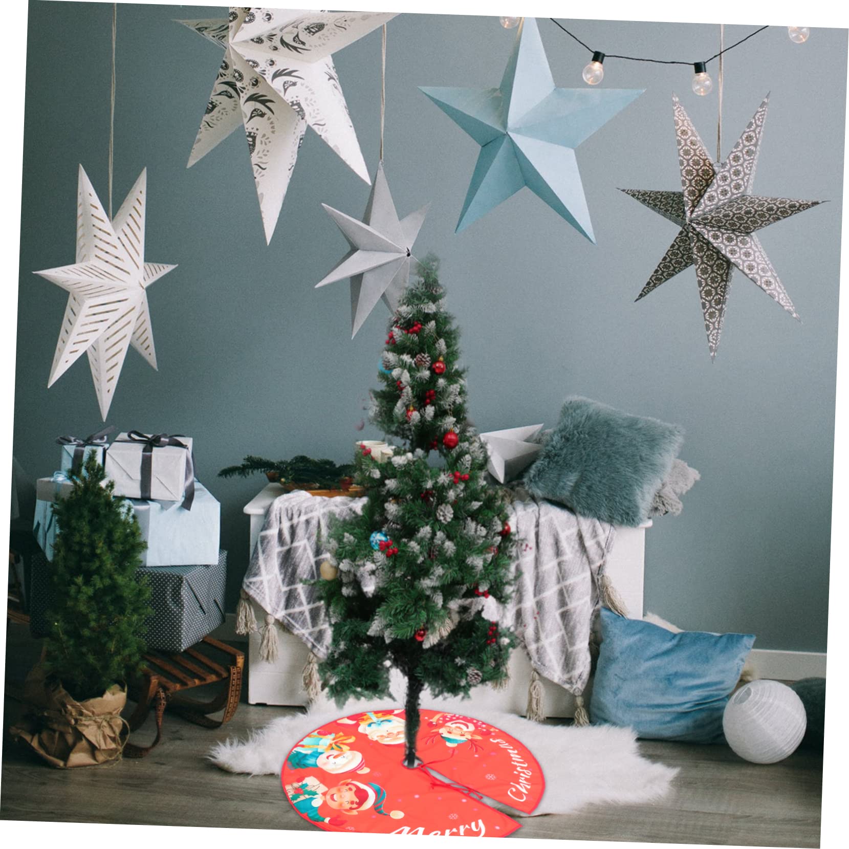 1 Jupe d'arbre de Noël Blanche d'hiver - Couverture de Support d'arbre de Noël - Décoration de Fond d'arbre de Noël - Tapis d'arbre de Noël Traditionnel - Base de Tapis