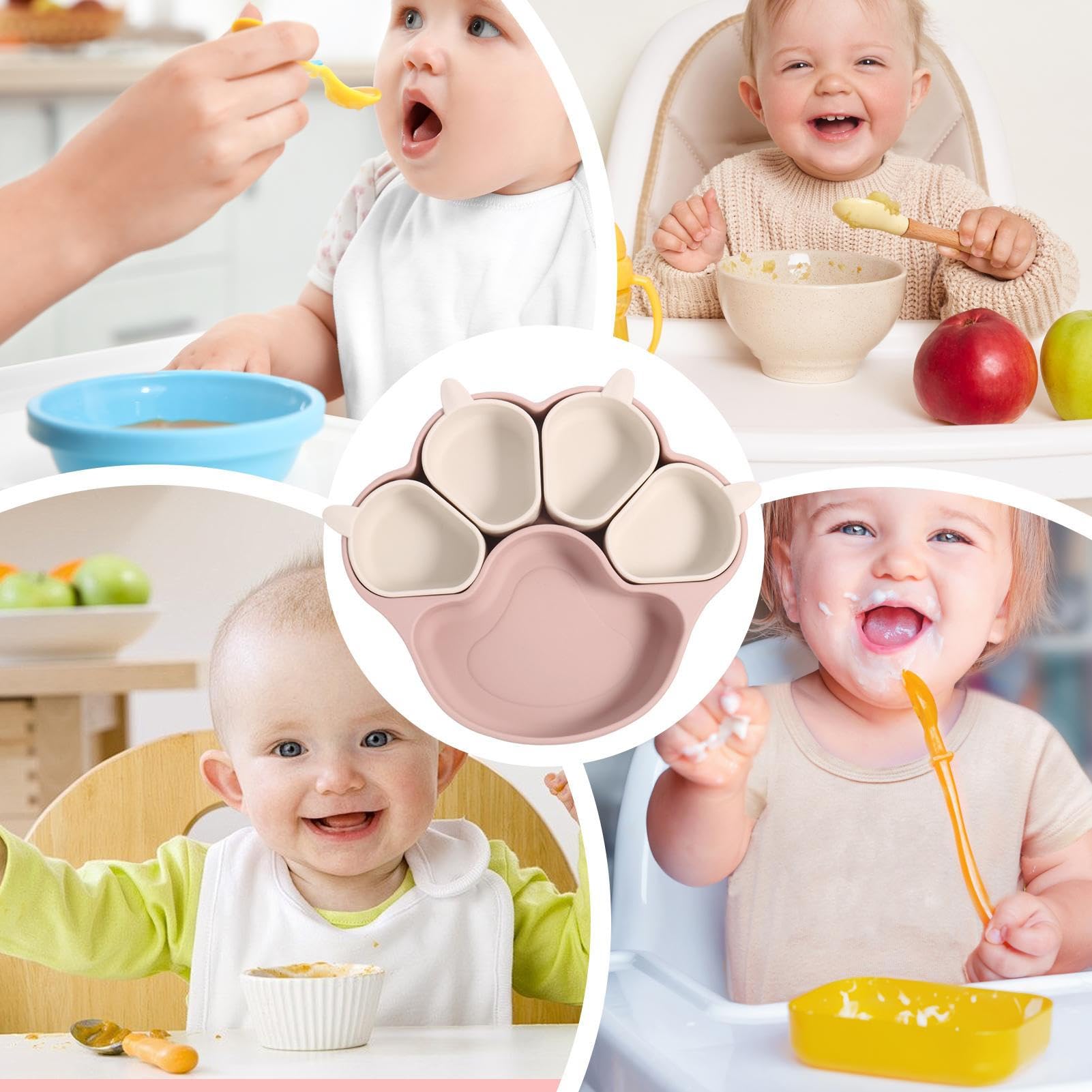 Baby Car Suction Plate | Paw-Shaped Baby Suction Plate | Car-Shaped Suction Plate for Baby | Baby Suction Plate with Car Design, Paw Print Suction Plate, Non-Slip Baby Suction Plate
