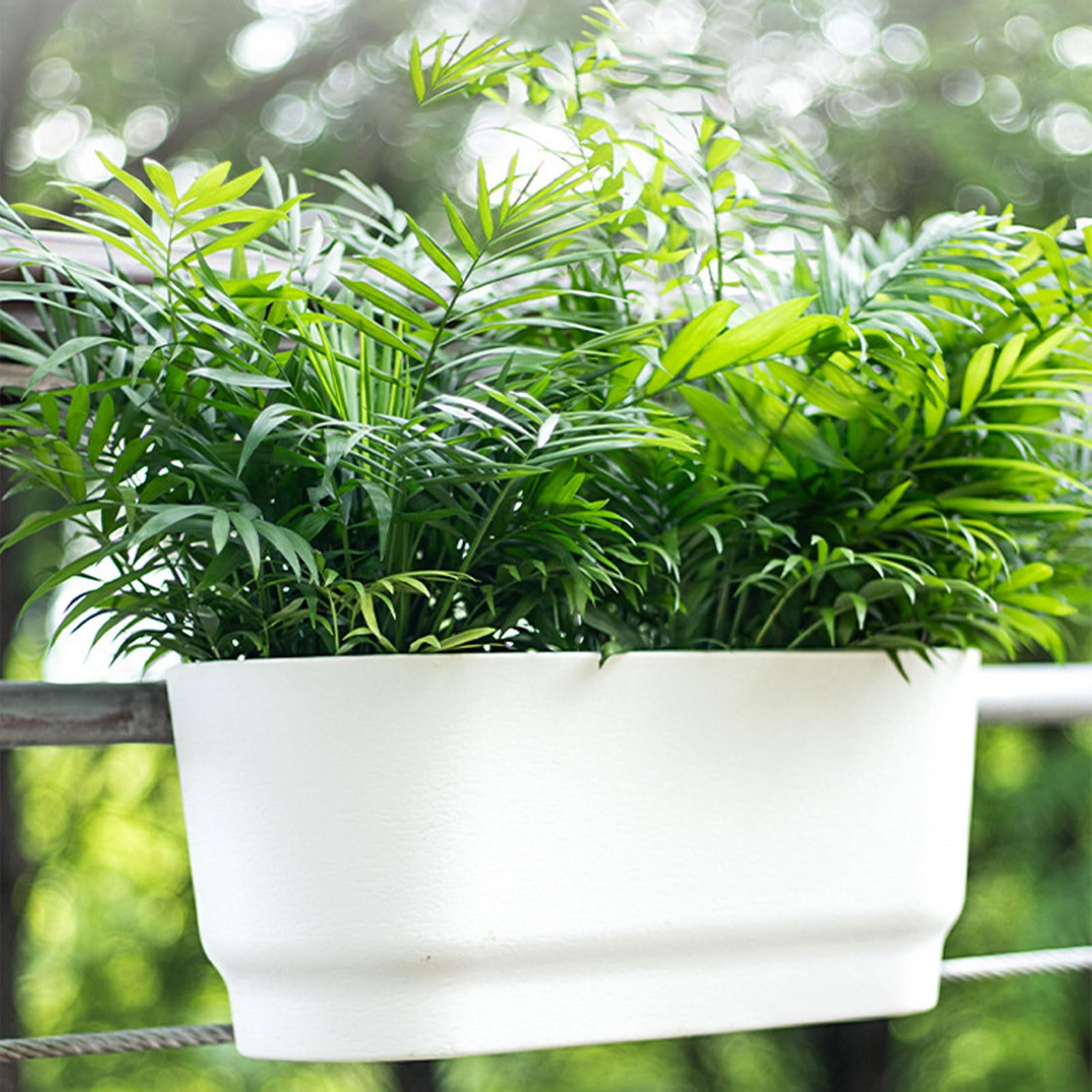 Buachois Pots de Fleurs Suspendus pour Balcon et Fenêtre, Support de Plantes pour Balustrade avec Système de Drainage 45x18x16 cm pour Jardinage Extérieur et Intérieur (Blanche)