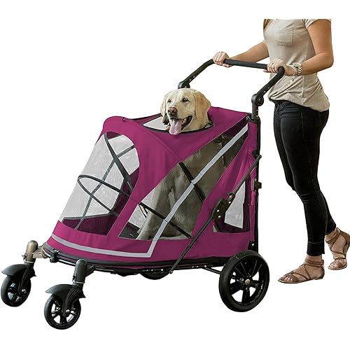 Pet Gear NO-Zip Pet Stroller with Dual Entry, Push Button Zipperless Entry for Single or Multiple Dogs/Cats, Pet Can Easily Walk in/Out, No Need to Lift Pet, Gel-Filled Tires, 1 Model, 2 Colors
