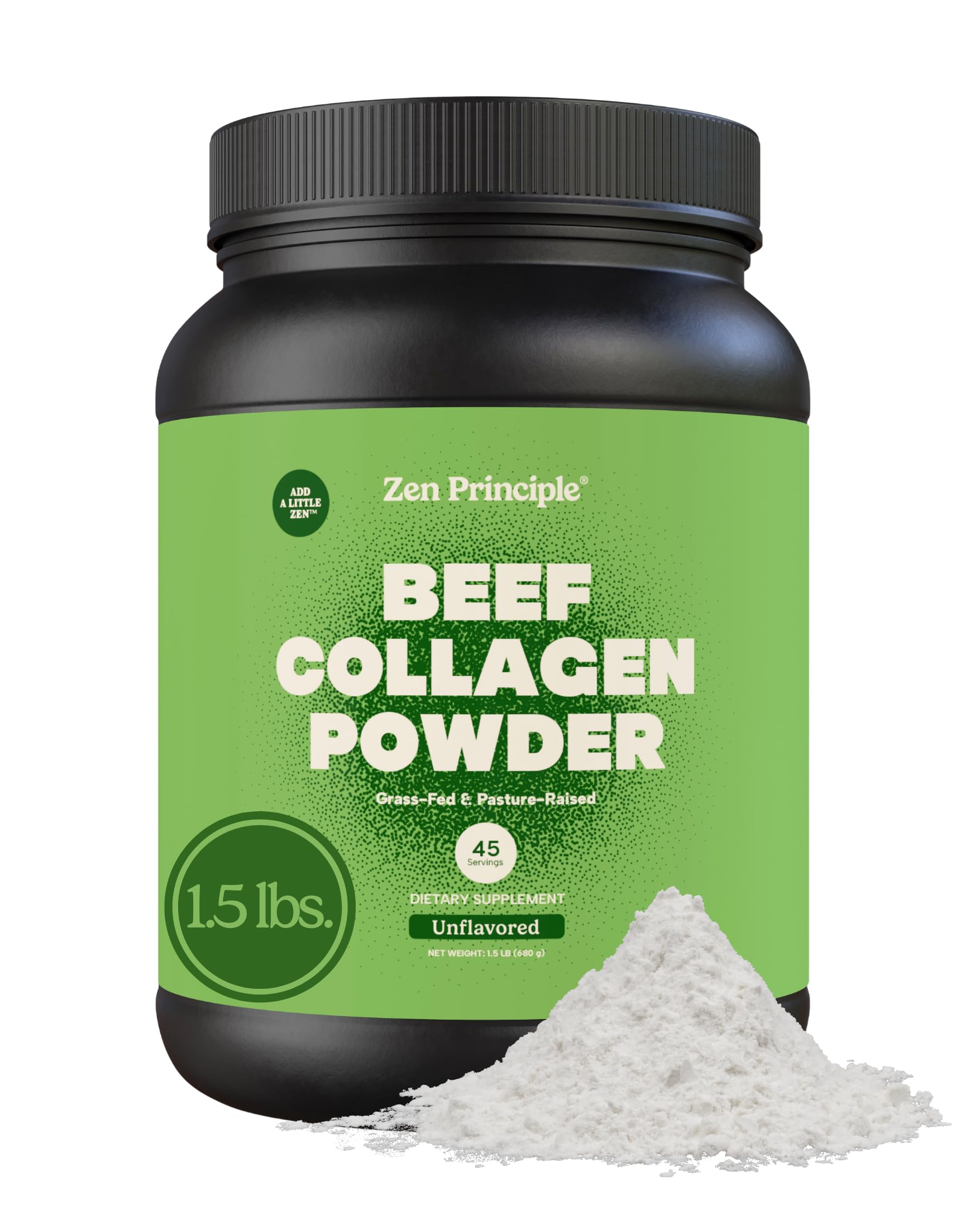Zen Principle Grass-Fed Agglomerated Hydrolyzed Collagen Peptides 1.5 lb. Anti-Aging Protein Powder for Healthy Hair, Skin, Joints. Paleo Friendly, GMO and Gluten Free, Pasture-Raised Bovine.