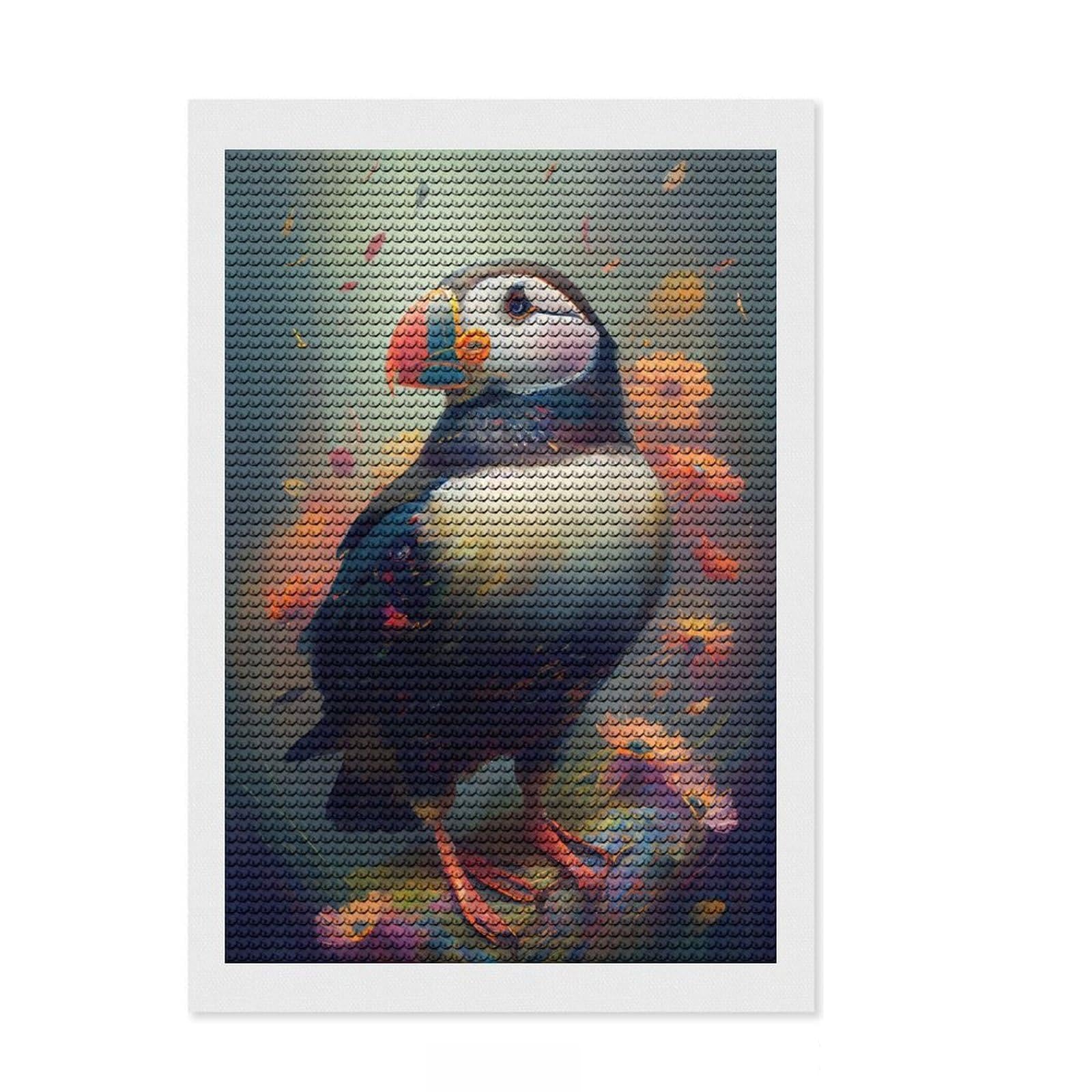Junmoney The Sociable Puffin Diamond Painting Kit 8"x12", Round Gems, for Beginners, Full Kit Included, Decor Project, Vintage Style Decor