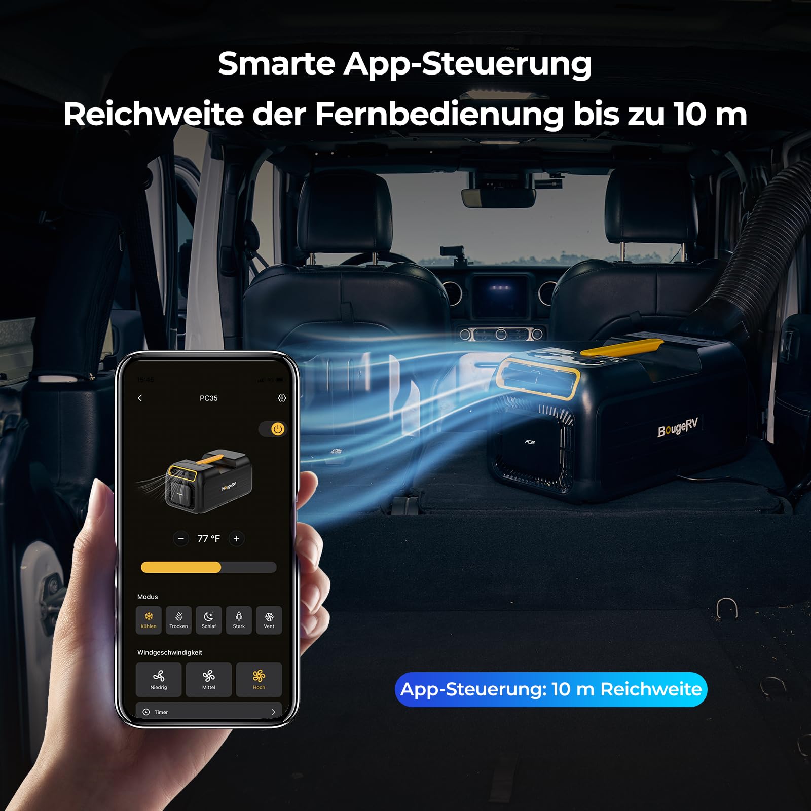 BougeRV Tragbare Klimaanlage 3500 BTU Kühlen Mobile Klimaanlage für Camping | 10 Minuten Schnelle Kühlung, App-Steuerung, 5 Fach Funktion, R290 Gas, AC 100V-240V, für Zelt, Van