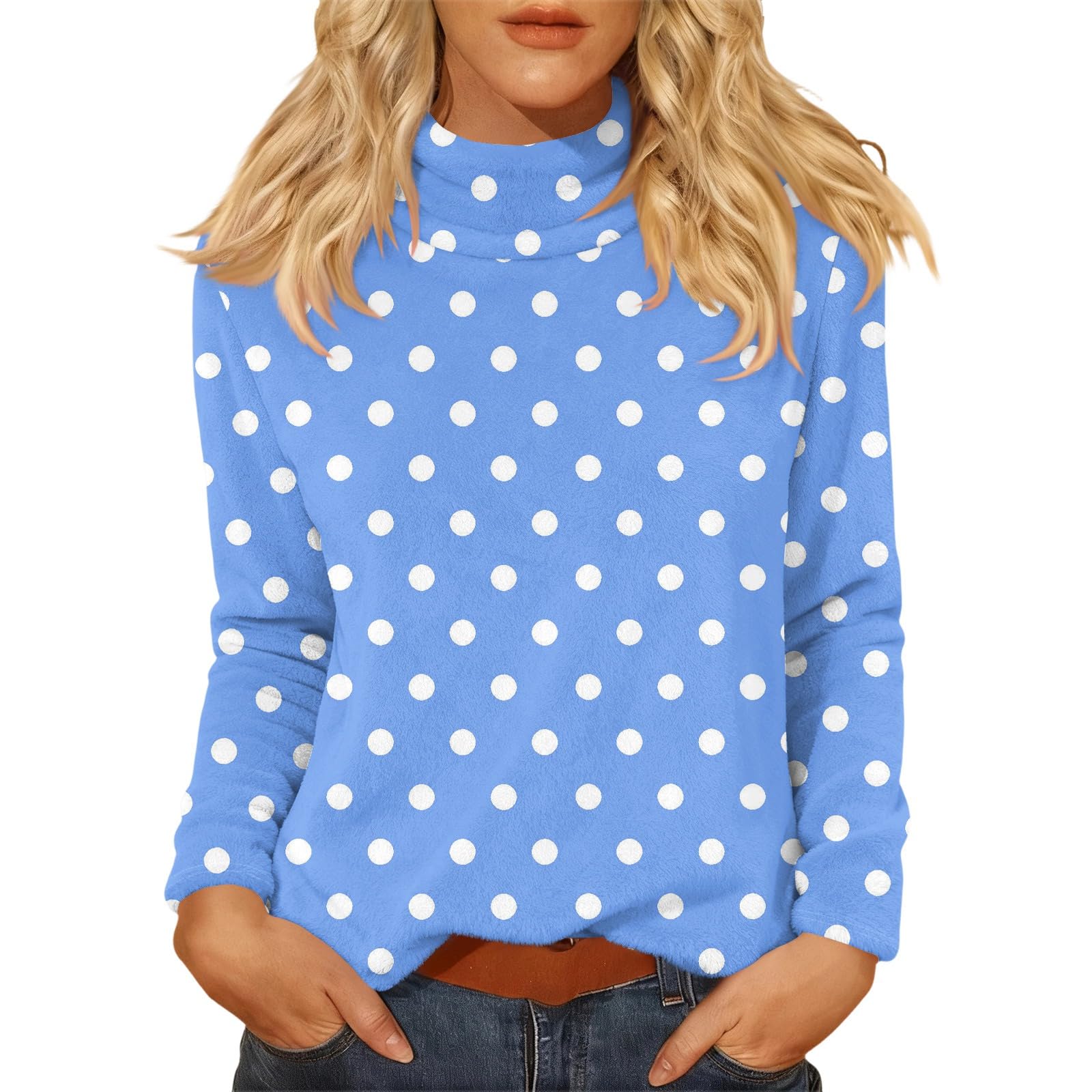 Long Sleeve Shirts for Women Plaid Lightweith Cozy Cute Mock Neck Tops Fall Casual Fuzzy Graphic Basic Undershirts