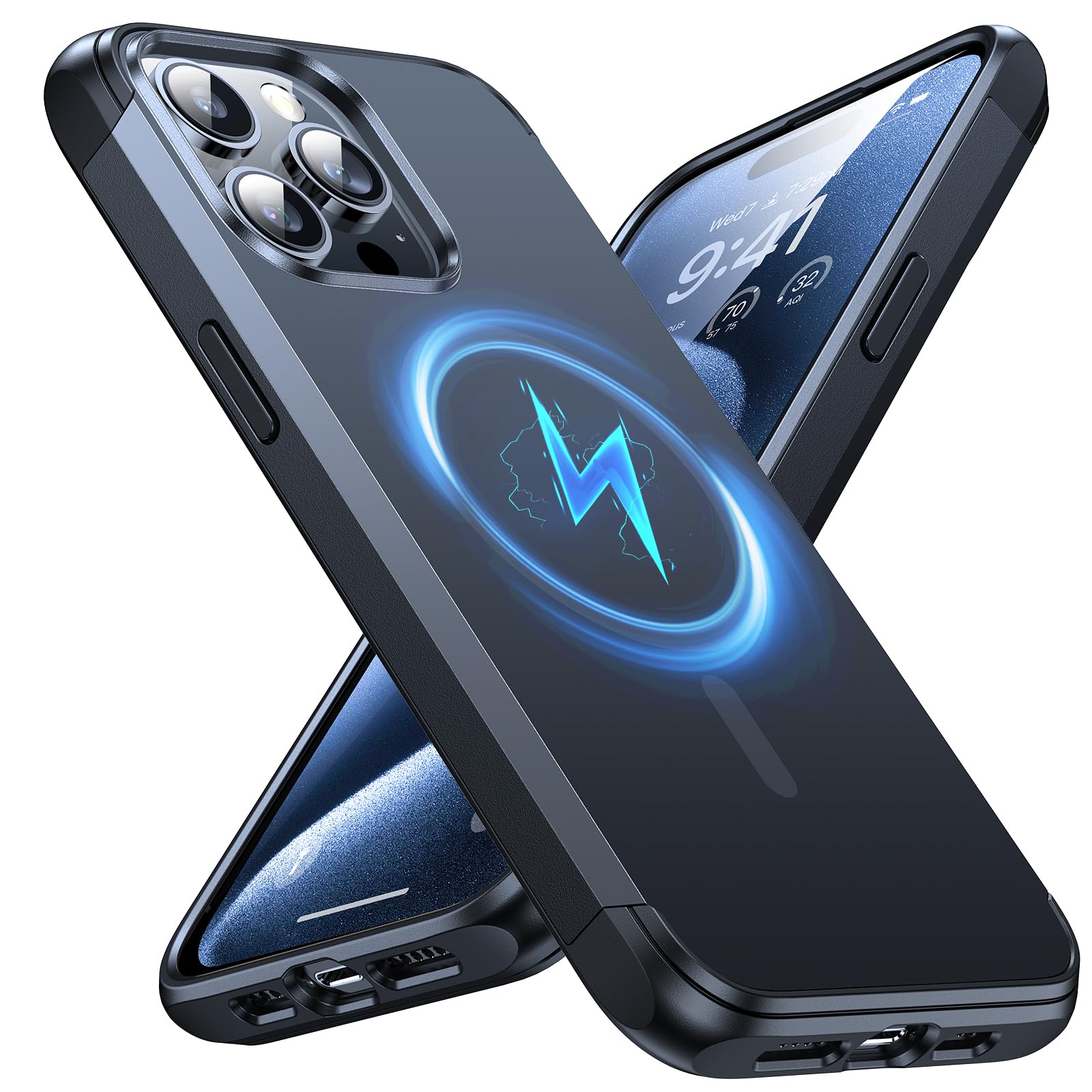 VICSEEDShockproof+ for iPhone 15 Pro Case with MagSafe [3-Tier 20FT Drop Protection] [38 Magnets Easy Attract] Skin-Friendly iPhone 15 Pro Phone Cover Case 24 Airbags & Memory Foam, Official Black