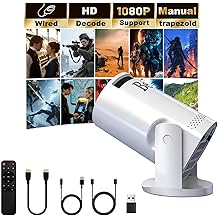 Mini projector, with wired screen sync 4K 1080P portable projector 180&deg; rotation. 17-130" screen video projector. Compatible with smartphones, laptops.